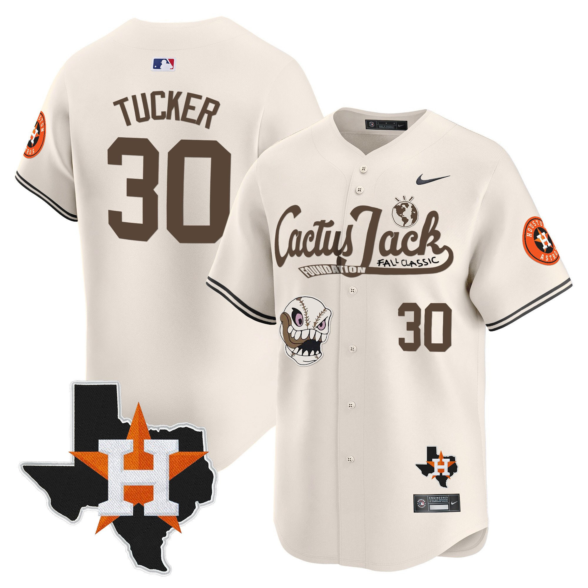 Kyle Tucker 30 Houston Astros Cactus Jack Foundation Fall Classic Limited Baseball Jersey - Men, Cream 