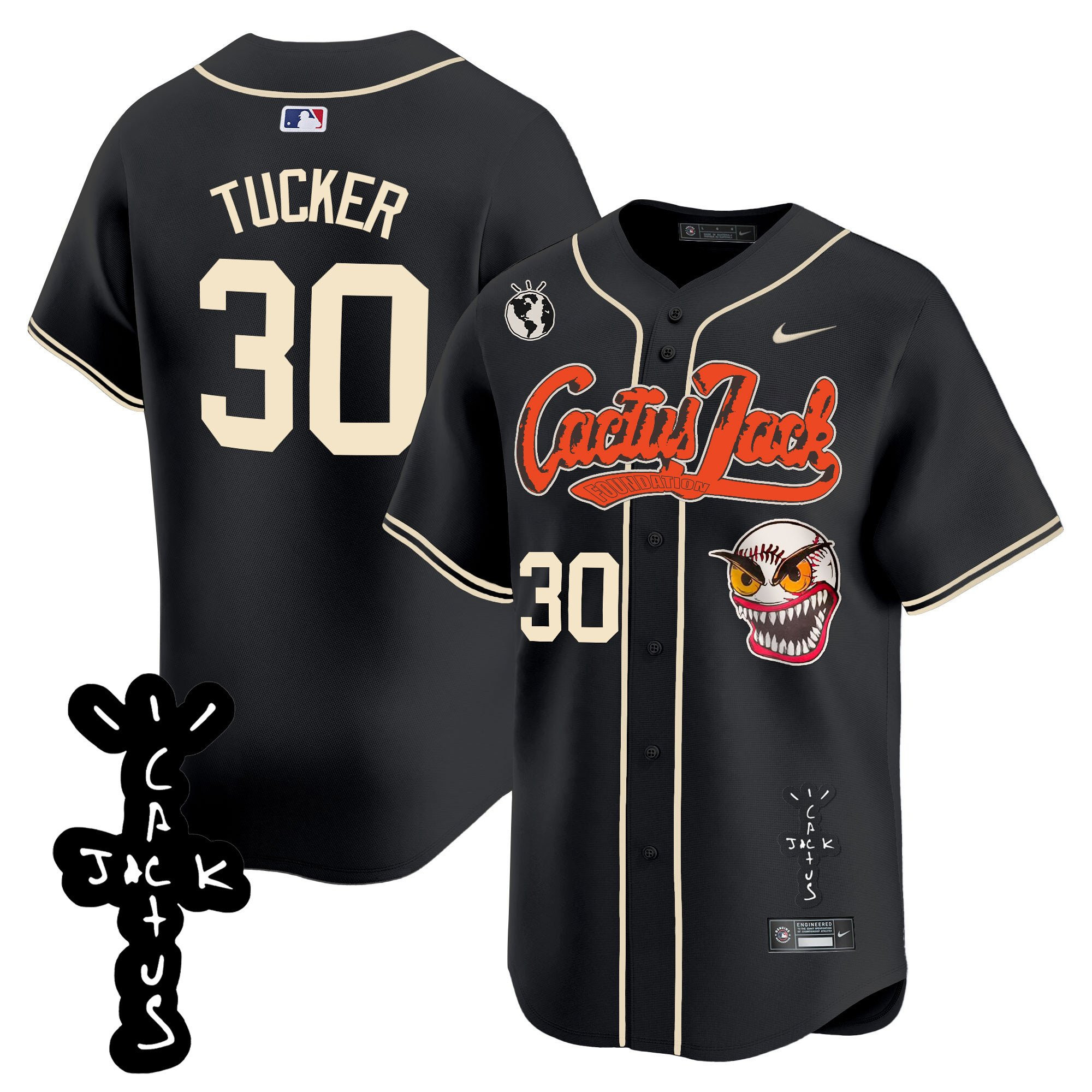 Kyle Tucker 30 Houston Astros Cactus Jack Patch V2 Men Baseball Jersey - Black