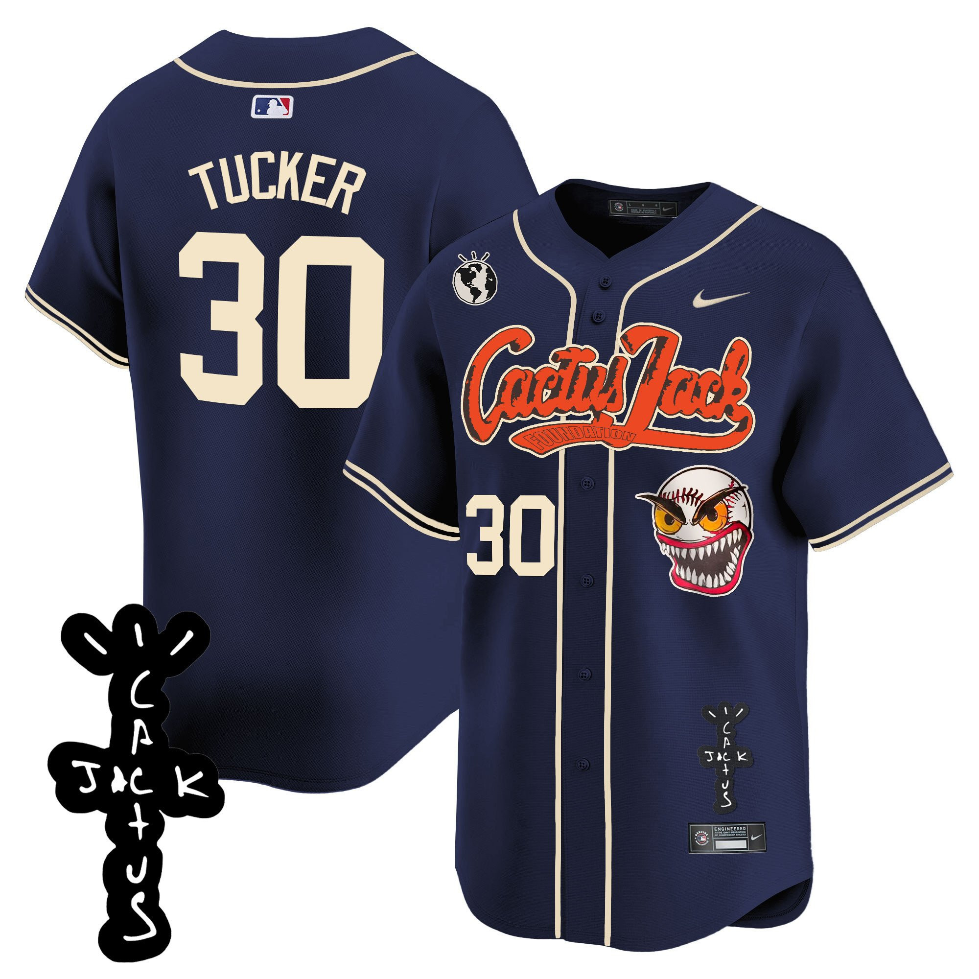 Kyle Tucker 30 Houston Astros Cactus Jack Patch V2 Men Baseball Jersey - Navy