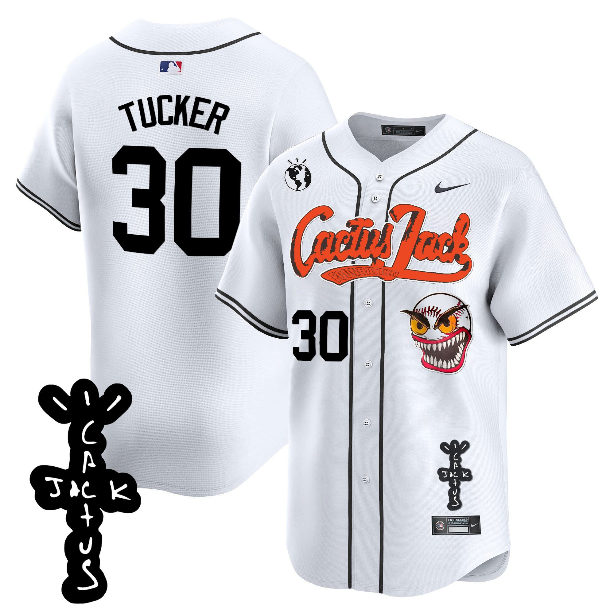 Kyle Tucker 30 Houston Astros Cactus Jack Patch V2 Men Baseball Jersey - White