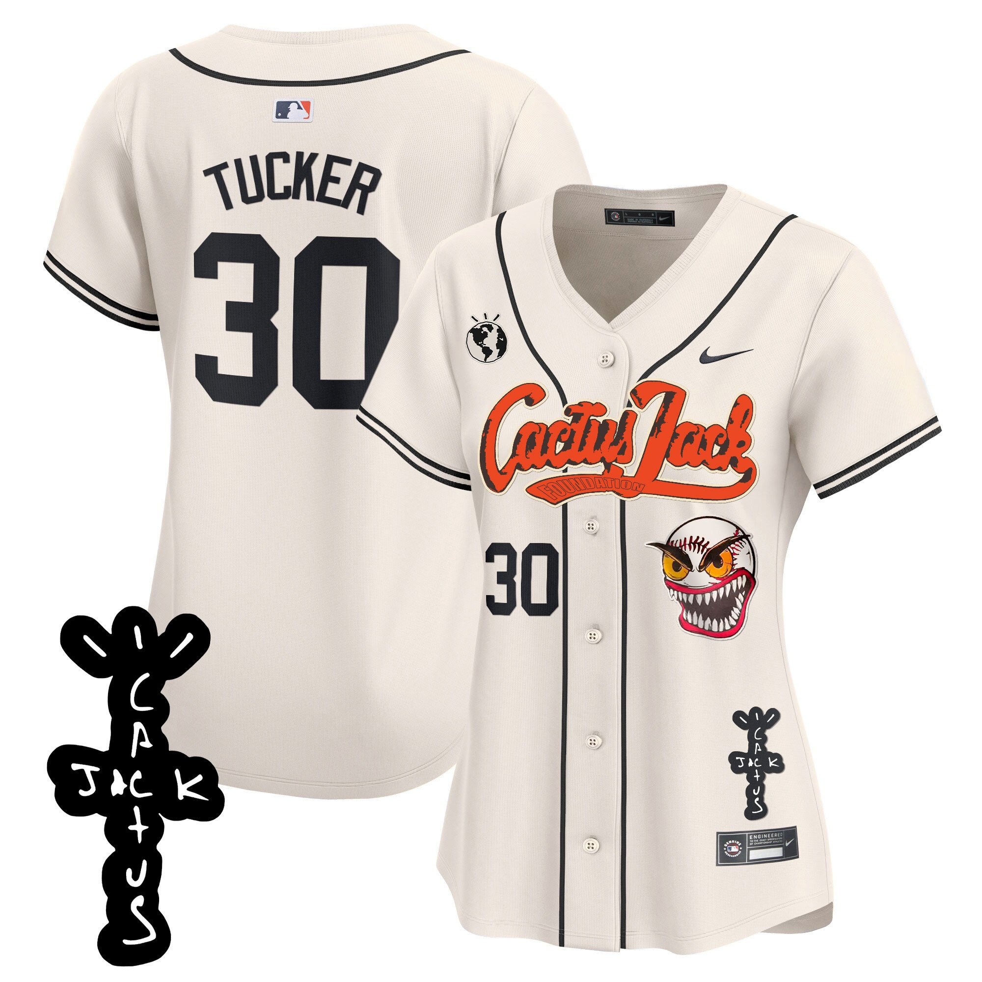 Kyle Tucker 30 Houston Astros Cactus Jack Patch V2 Women Baseball Jersey - Cream 