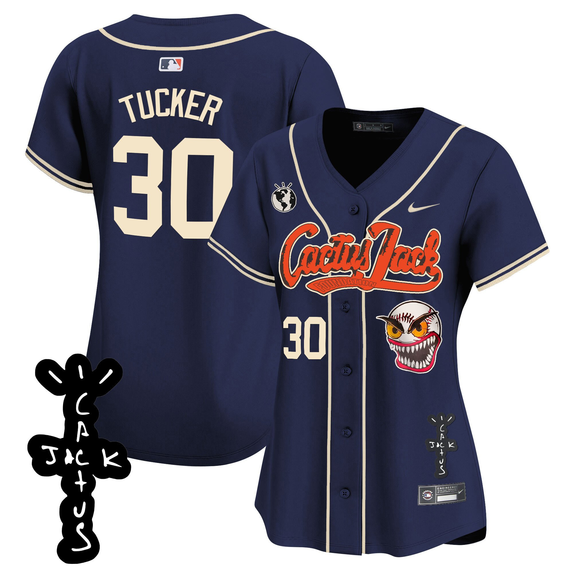 Kyle Tucker 30 Houston Astros Cactus Jack Patch V2 Women Baseball Jersey - Navy 