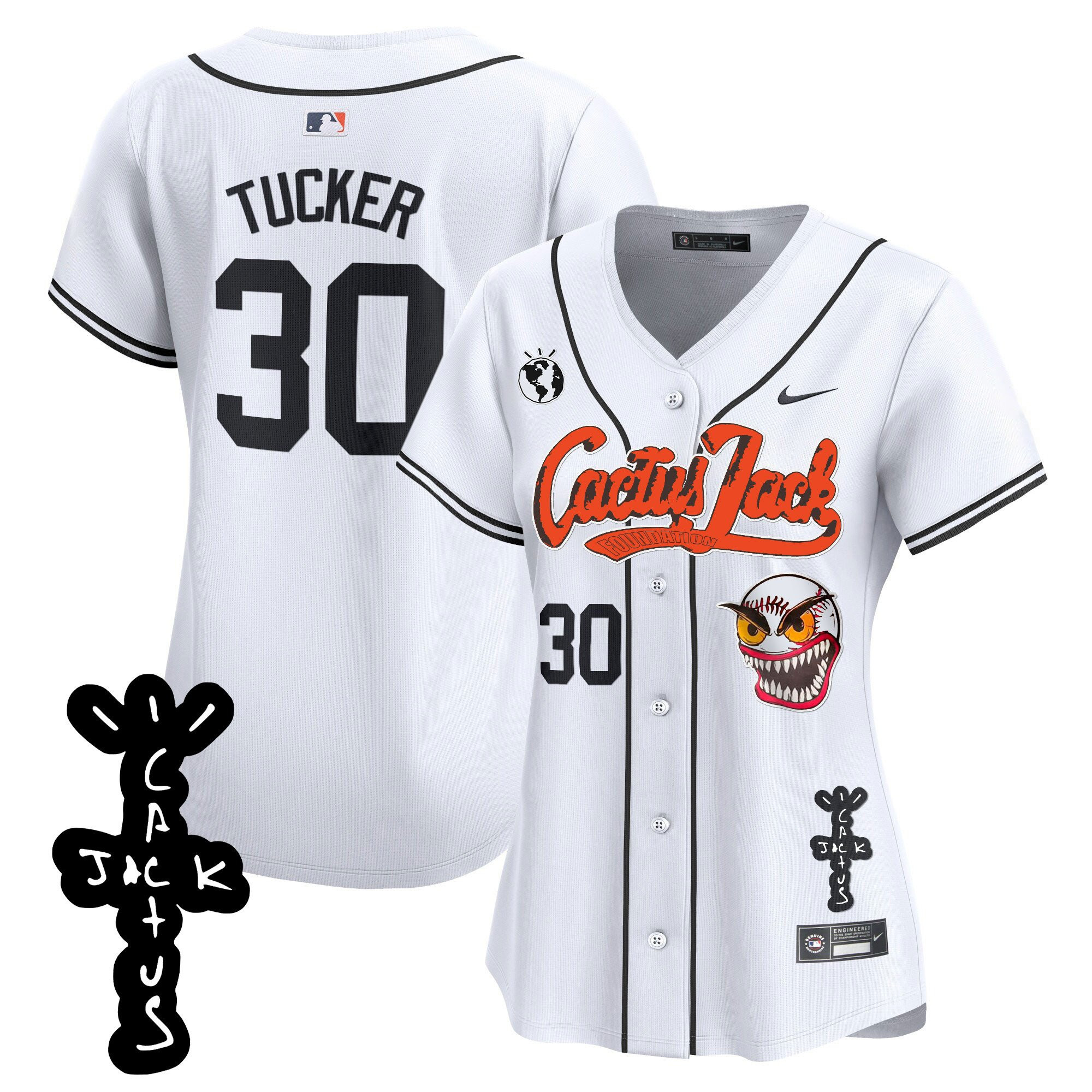 Kyle Tucker 30 Houston Astros Cactus Jack Patch V2 Women Baseball Jersey - White 