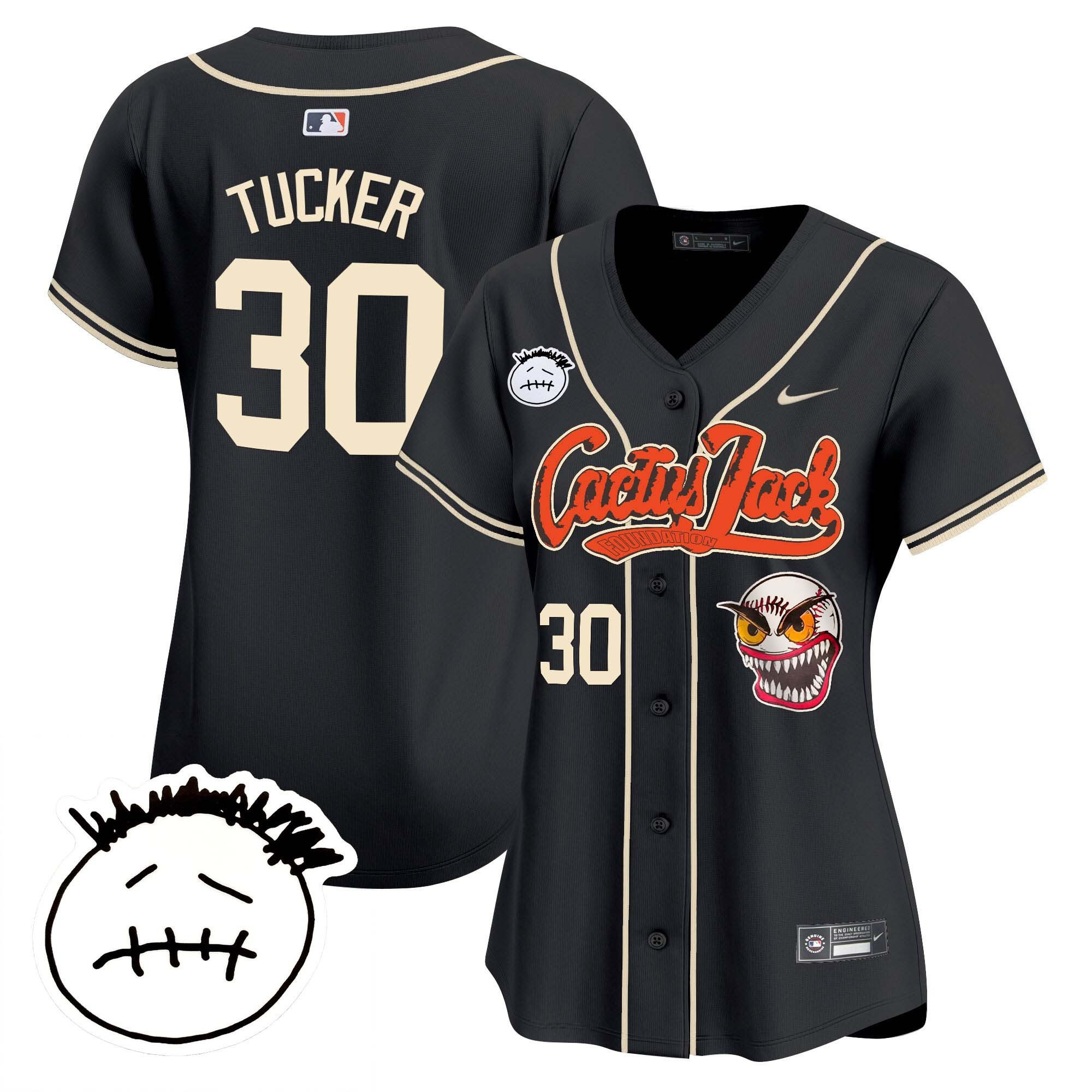 Kyle Tucker 30 Houston Astros Cactus Jack Patch V3 Women Baseball Jersey - Black 
