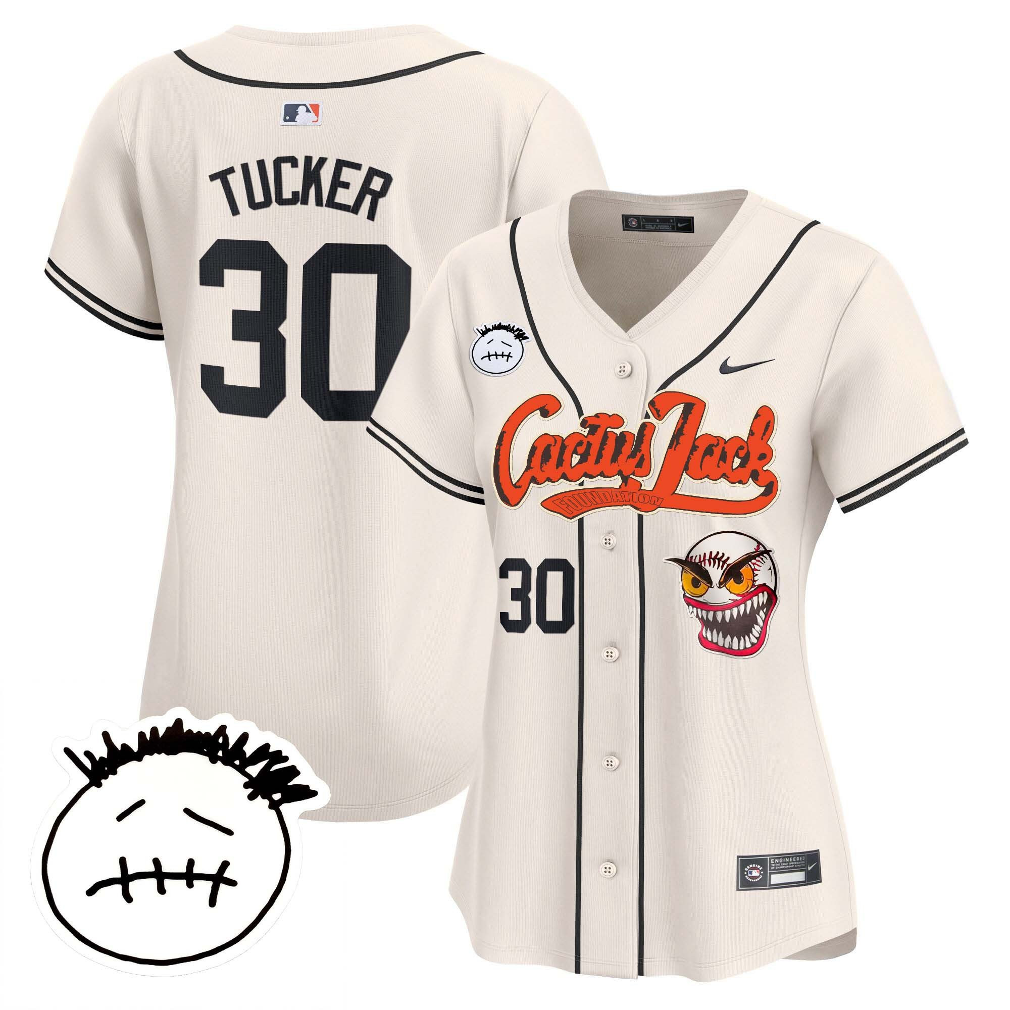 Kyle Tucker 30 Houston Astros Cactus Jack Patch V3 Women Baseball Jersey - Cream