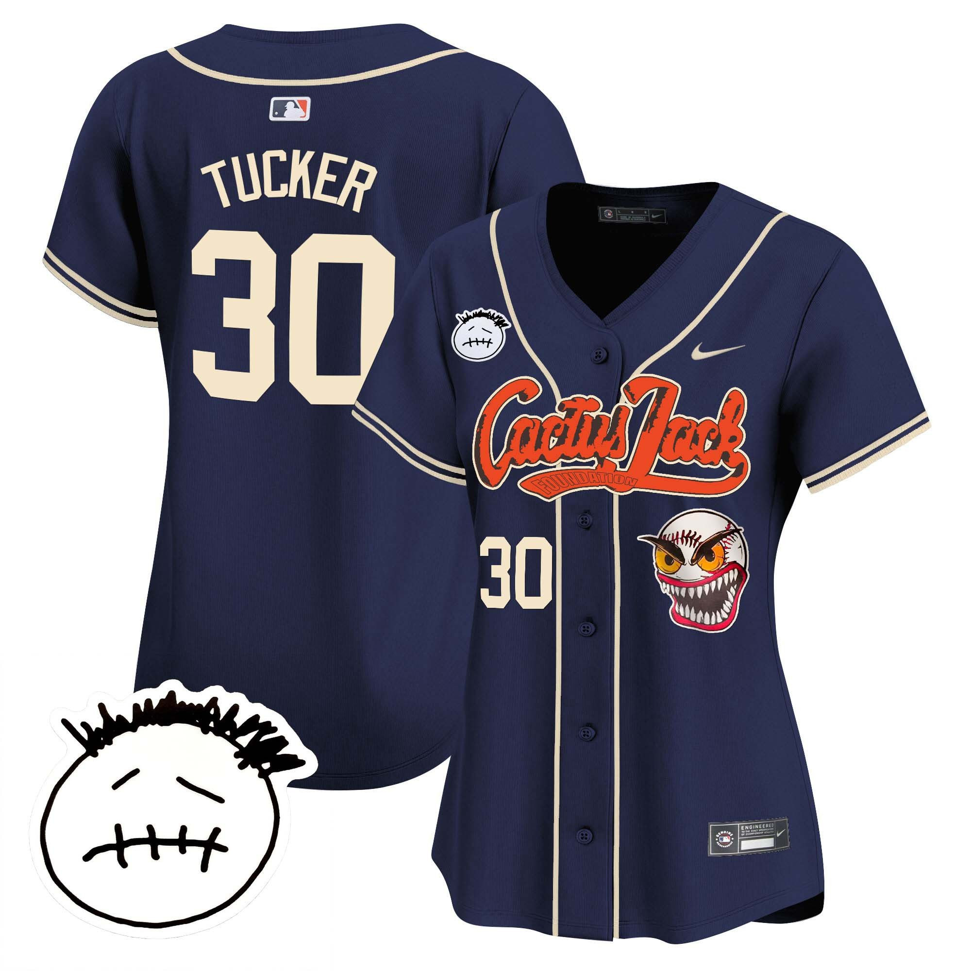 Kyle Tucker 30 Houston Astros Cactus Jack Patch V3 Women Baseball Jersey - Navy 