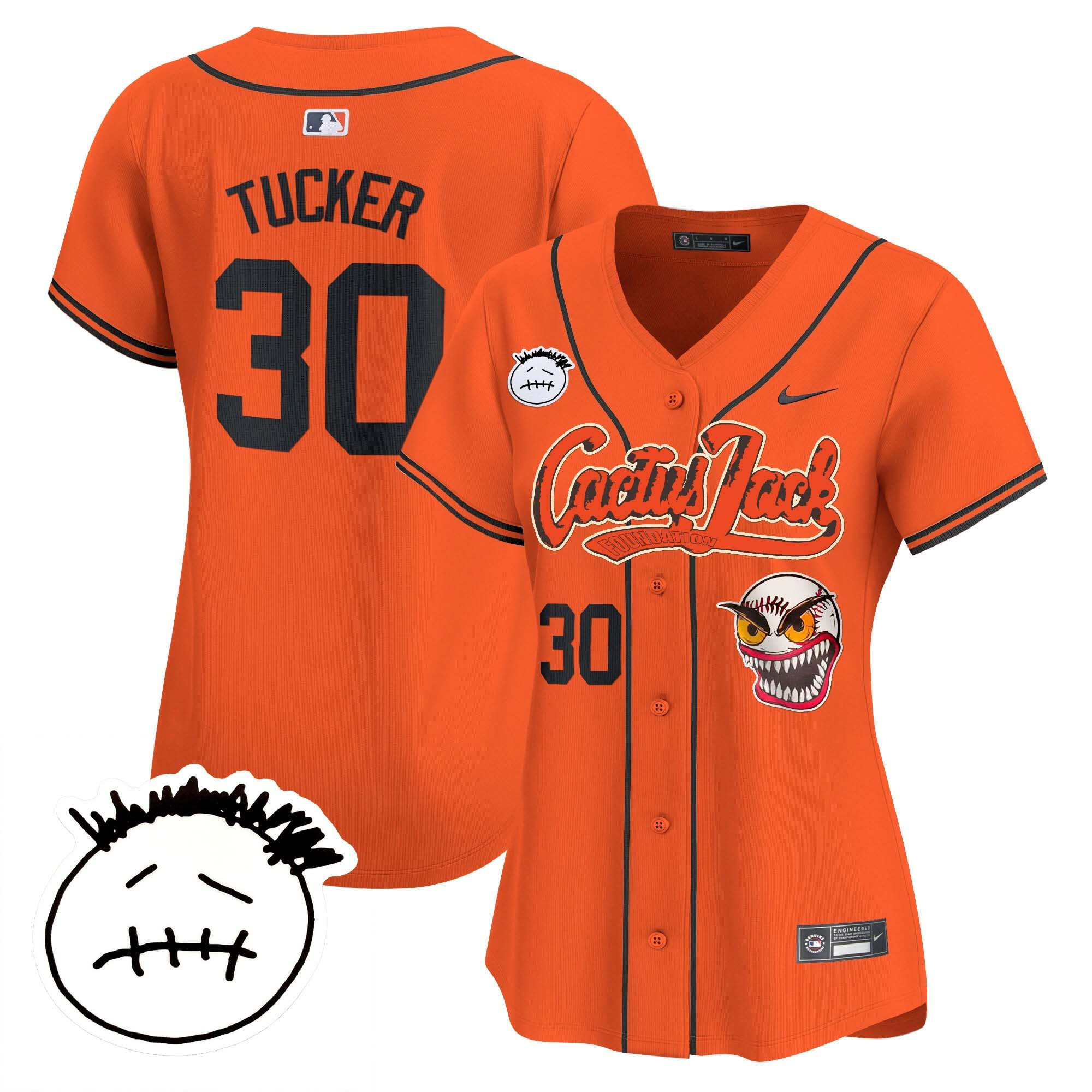 Kyle Tucker 30 Houston Astros Cactus Jack Patch V3 Women Baseball Jersey - Orange 
