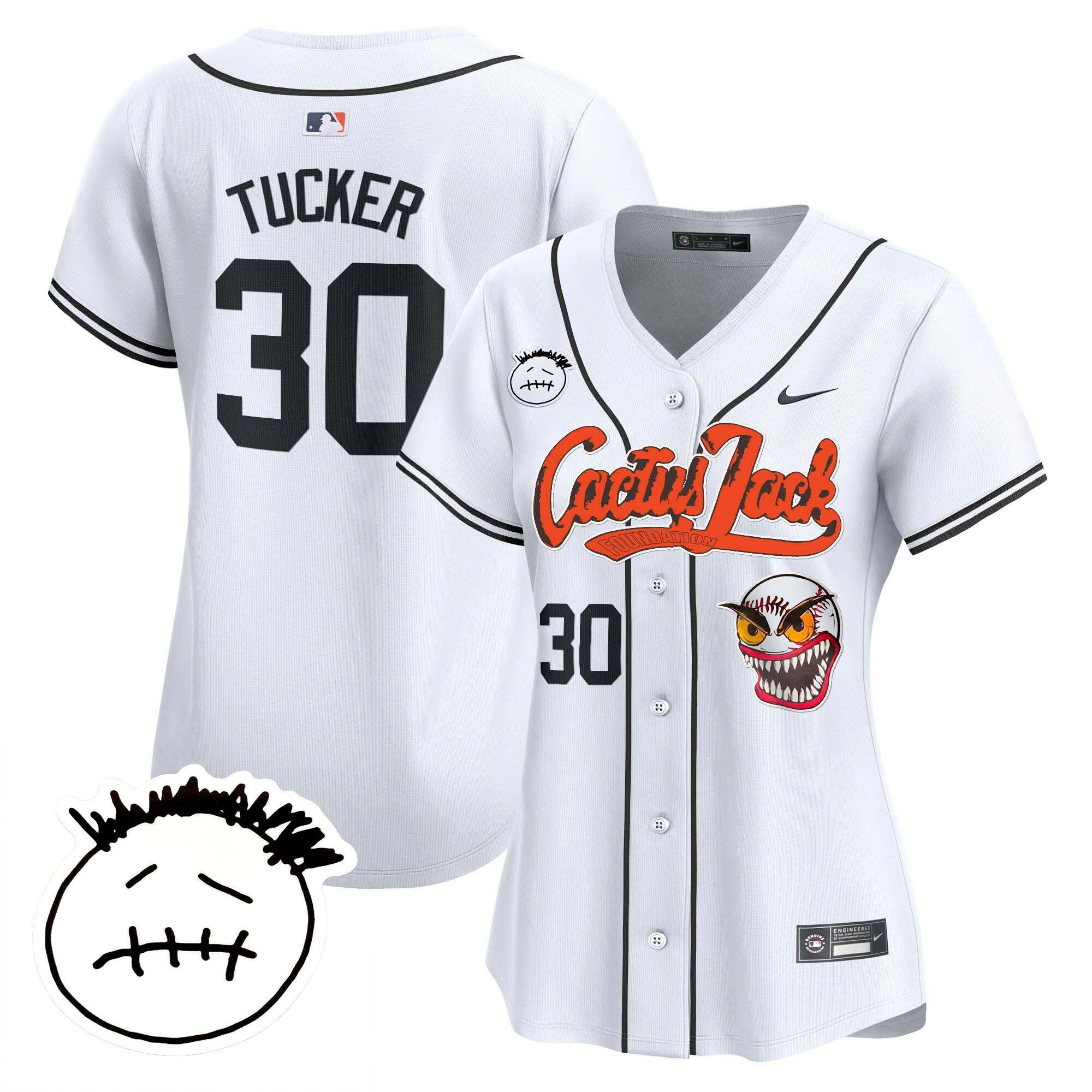 Kyle Tucker 30 Houston Astros Cactus Jack Patch V3 Women Baseball Jersey - White 