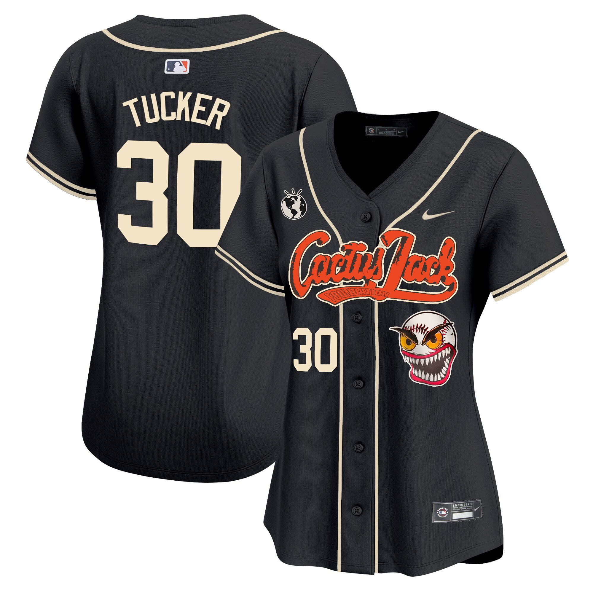 Kyle Tucker 30 Houston Astros Cactus Jack Patch Women Baseball Jersey - Black
