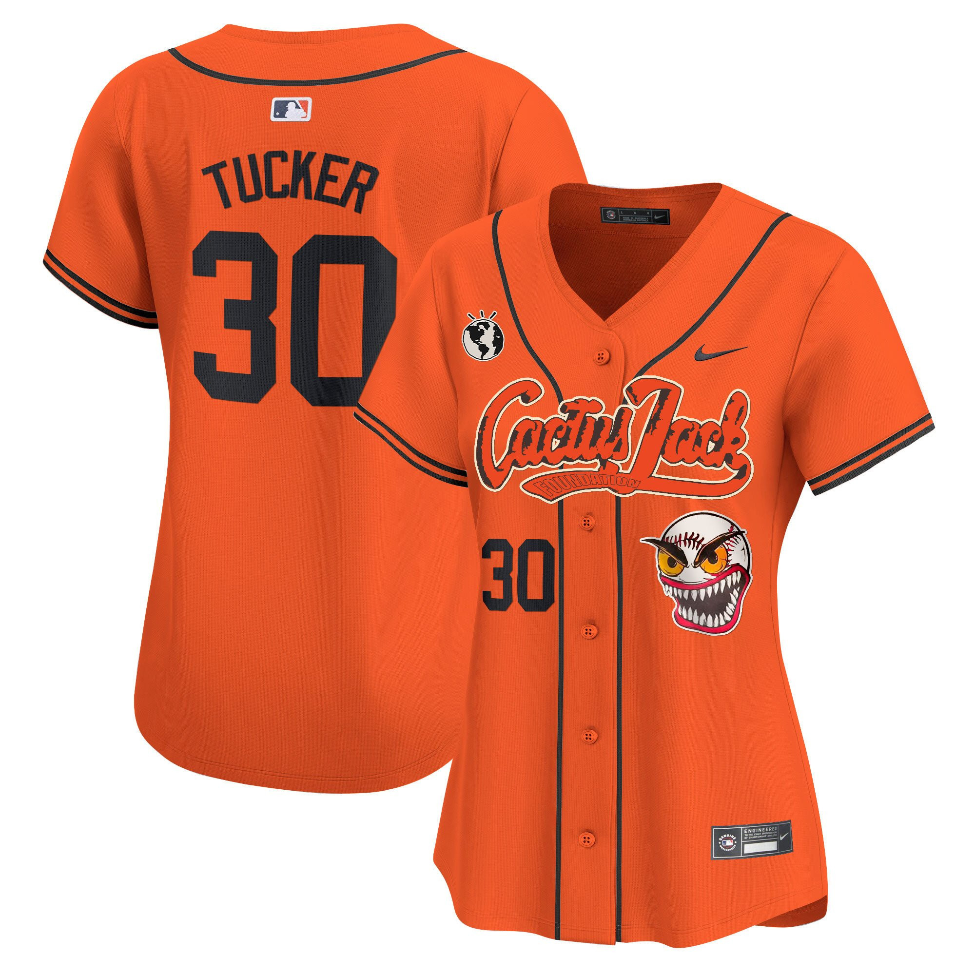 Kyle Tucker 30 Houston Astros Cactus Jack Patch Women Baseball Jersey - Orange