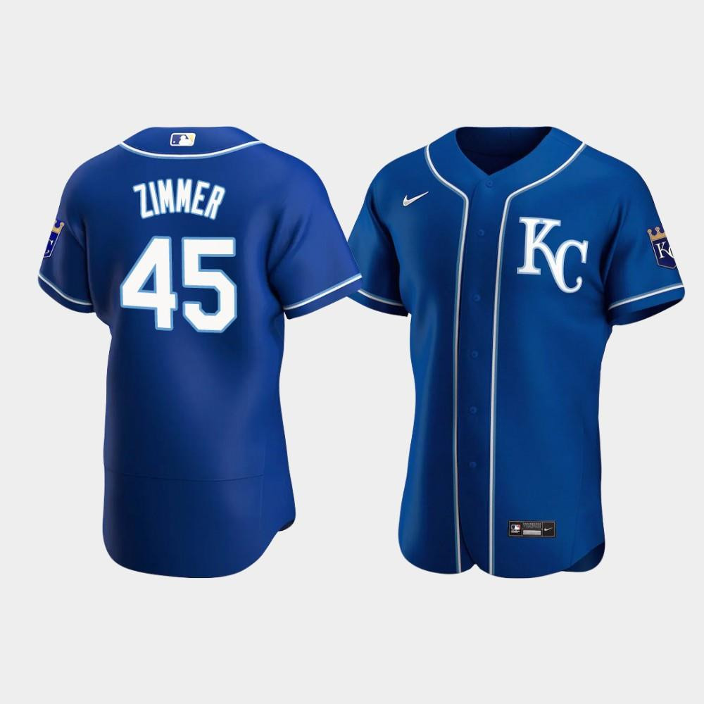 Kyle Zimmer 45 Kansas City Royals Royal Alternate Baseball Jersey Baseball Jersey 