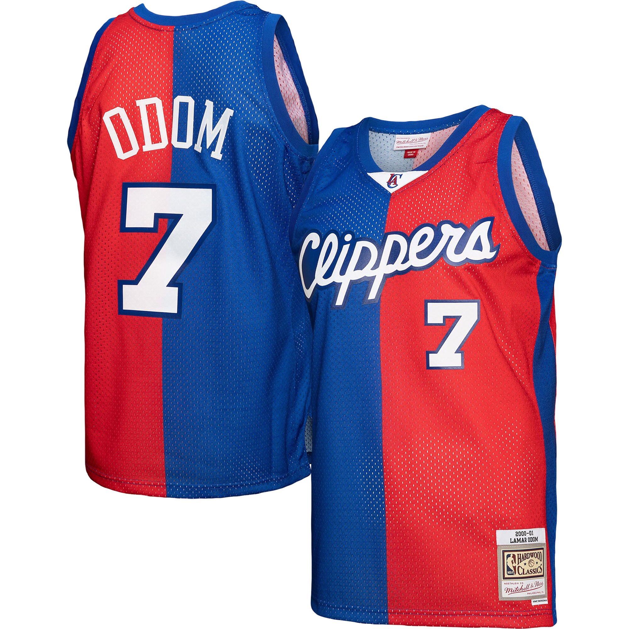 Alternative view of Lamar Odom La Clippers Mitchell & Ness Hardwood Classics 2000/01 Split Swingman Basketball Jersey - Royal/red