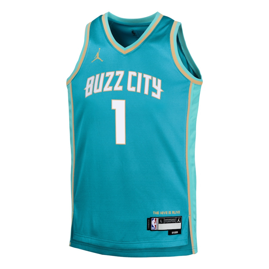 Alternative view of LaMelo Ball 1 Charlotte Hornets 2023/24 City Edition Swingman YOUTH Basketball Jersey - Teal - JS500 