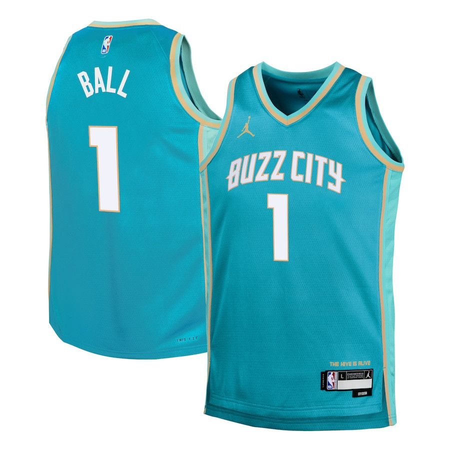 LaMelo Ball 1 Charlotte Hornets 2023/24 City Edition Swingman YOUTH Basketball Jersey - Teal - JS500 