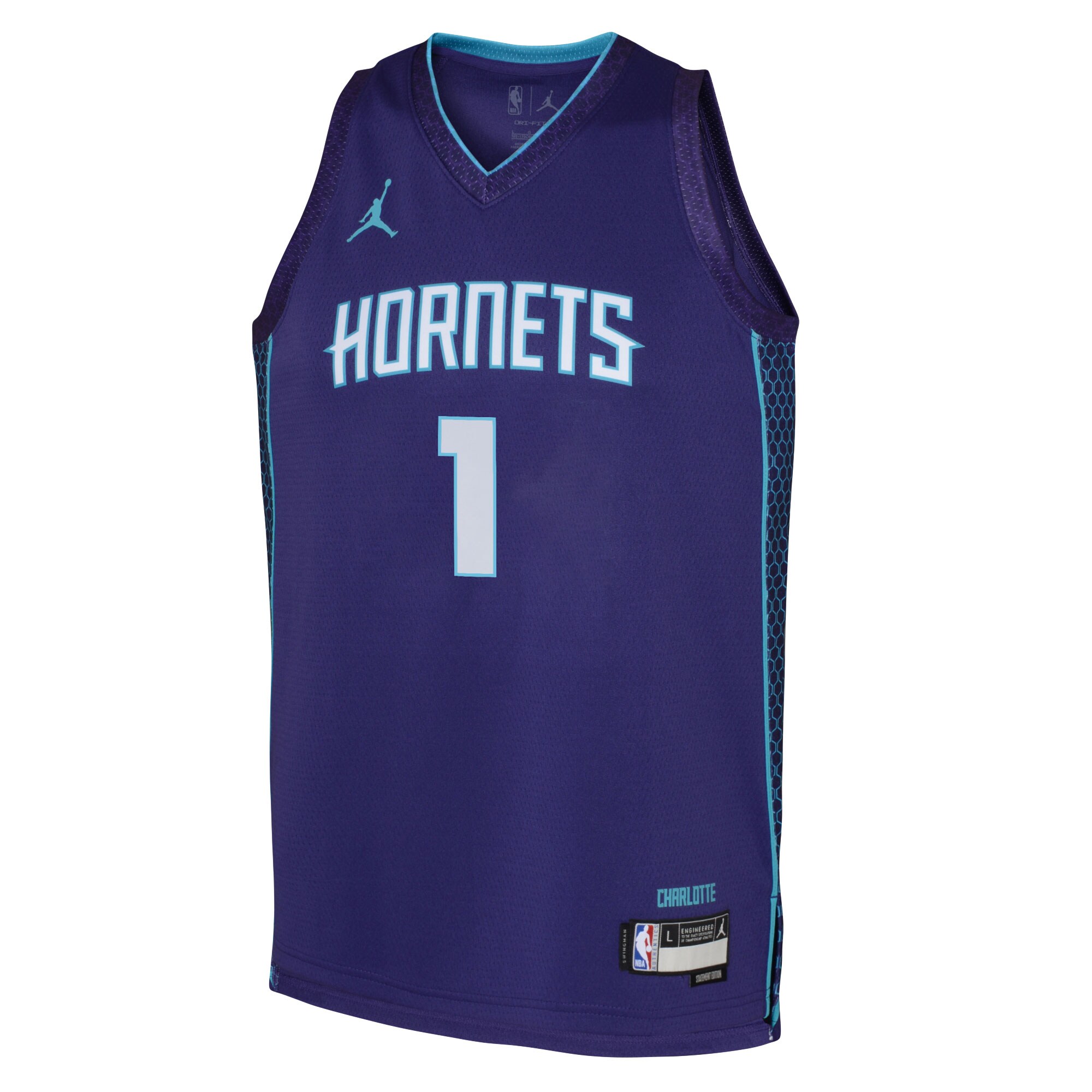 Alternative view of Lamelo Ball Charlotte Hornets Jordan Brand Youth Swingman Basketball Jersey - Statement Edition - Purple