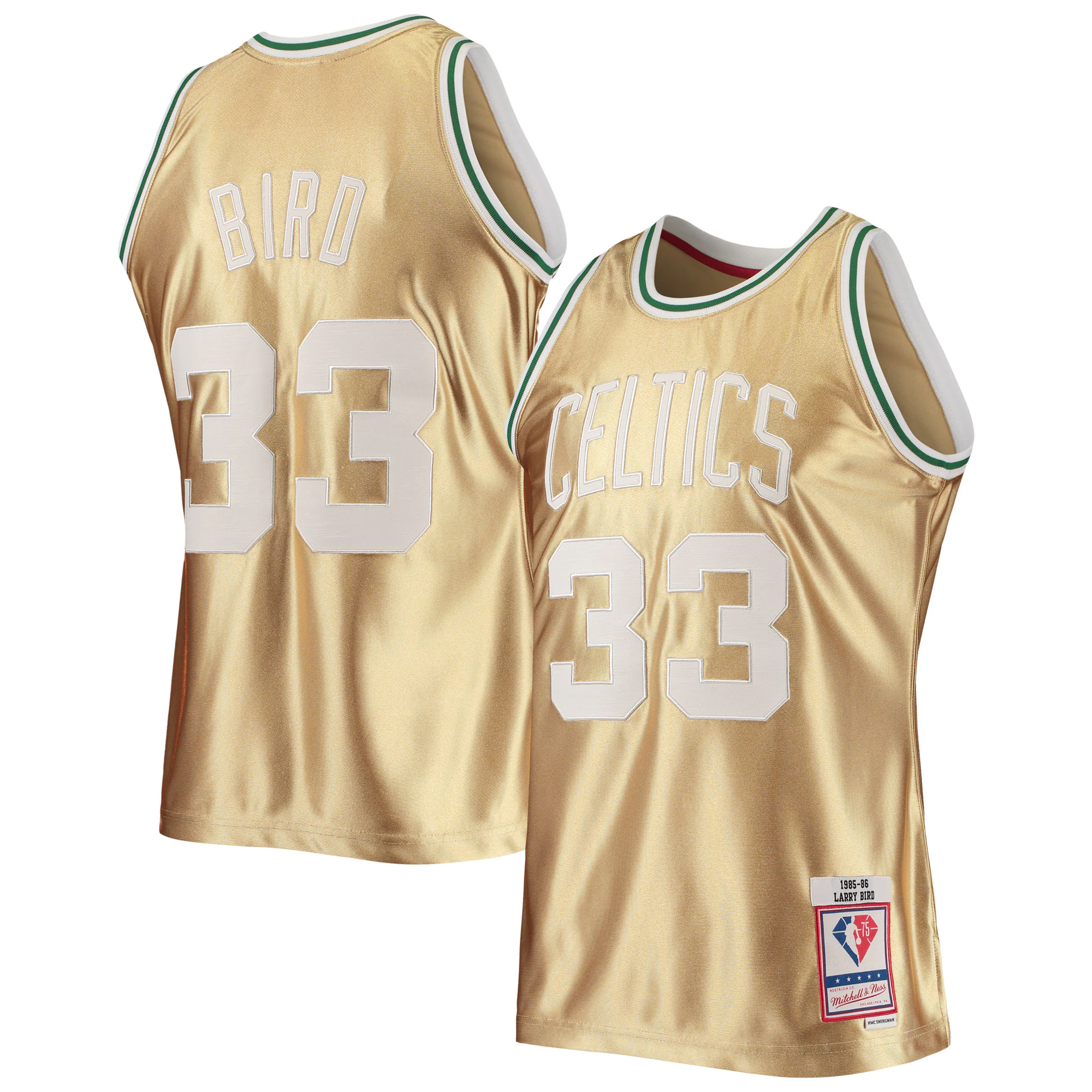 Larry Bird Boston Celtics Mitchell & Ness 75th Anniversary 1985/86 Hardwood Classics Swingman Basketball Jersey - Gold