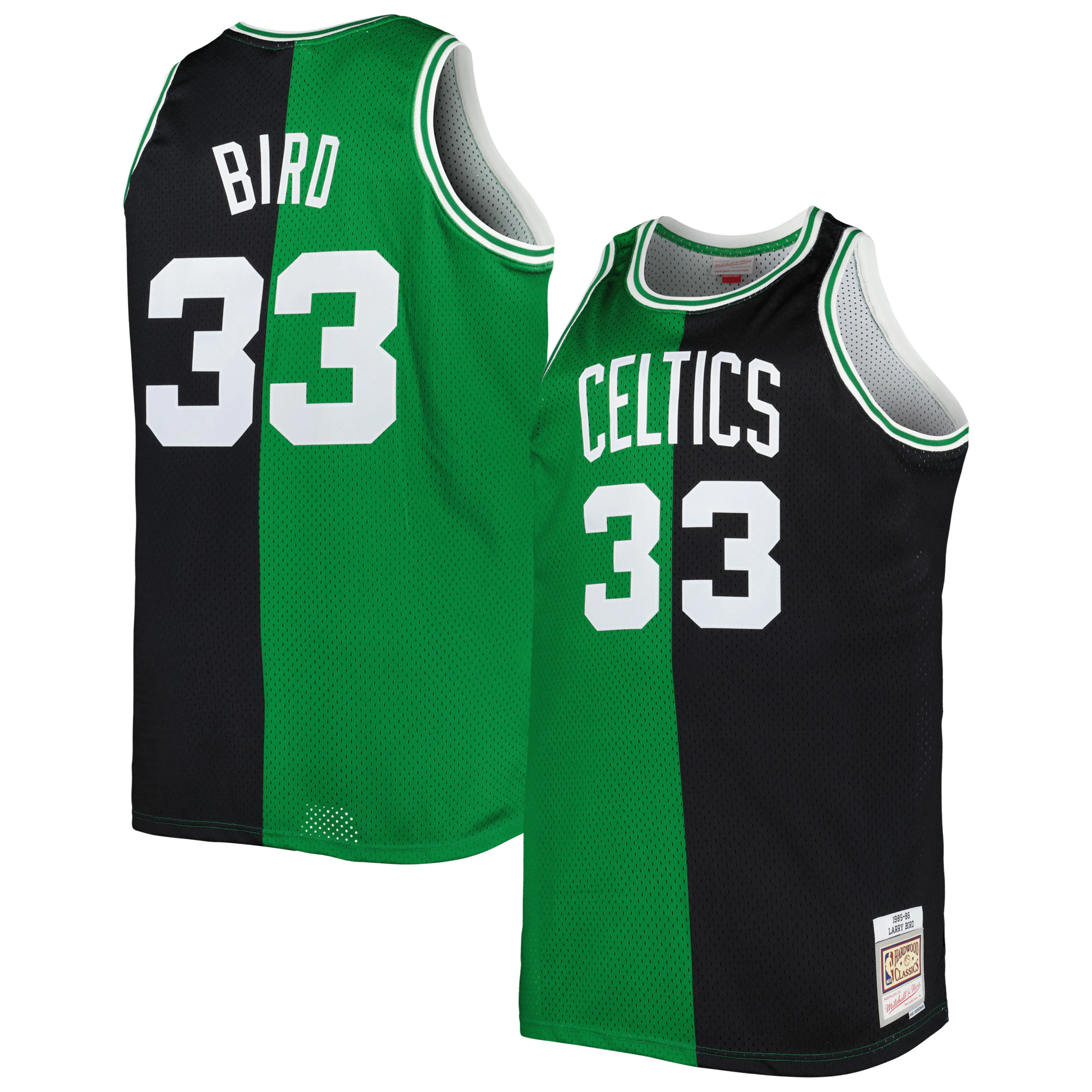 Larry Bird Boston Celtics Mitchell & Ness Big & Tall Hardwood Classics 1985/86 Split Swingman Basketball Jersey - Kelly Green/black