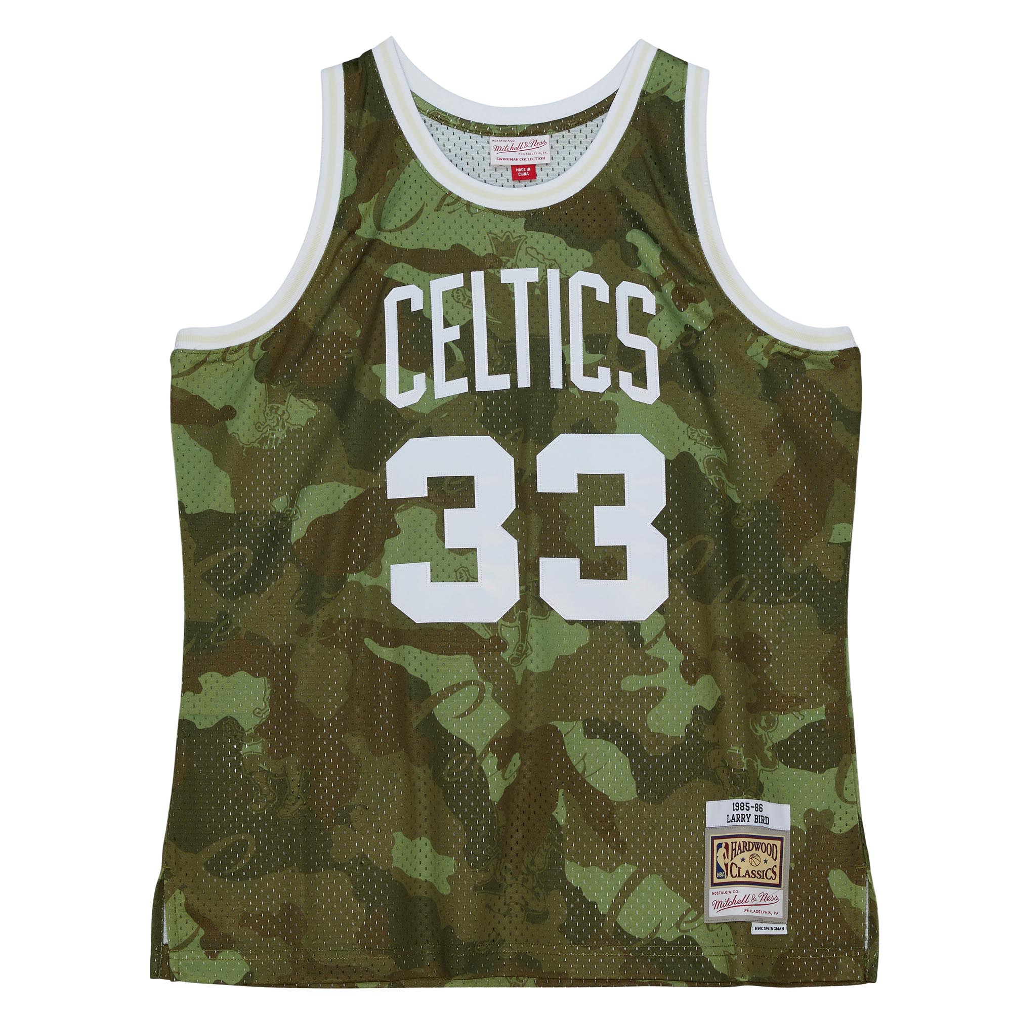 Alternative view of Larry Bird Boston Celtics Mitchell & Ness Hardwood Classics 1985/86 Ghost Green Swingman Basketball Jersey - Camo