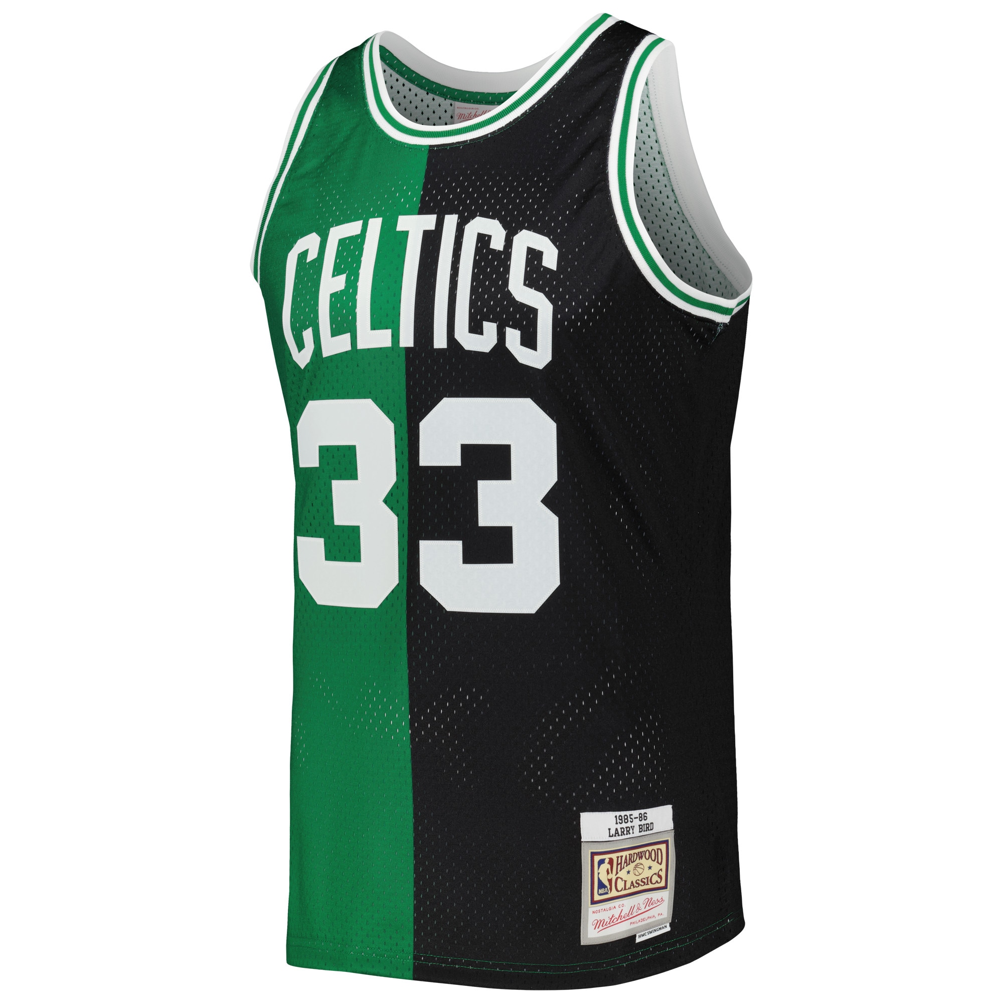Alternative view of Larry Bird Boston Celtics Mitchell & Ness Hardwood Classics 1985/86 Split Swingman Basketball Jersey - Black/kelly Green