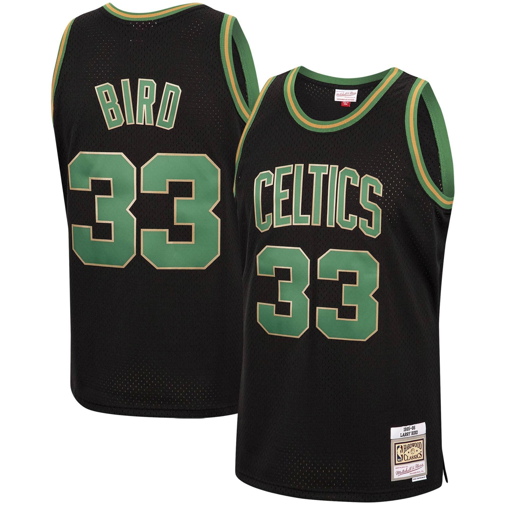 Larry Bird Boston Celtics Mitchell & Ness 1985-86 Hardwood Classics Reload Swingman Basketball Jersey - Black - JS745 