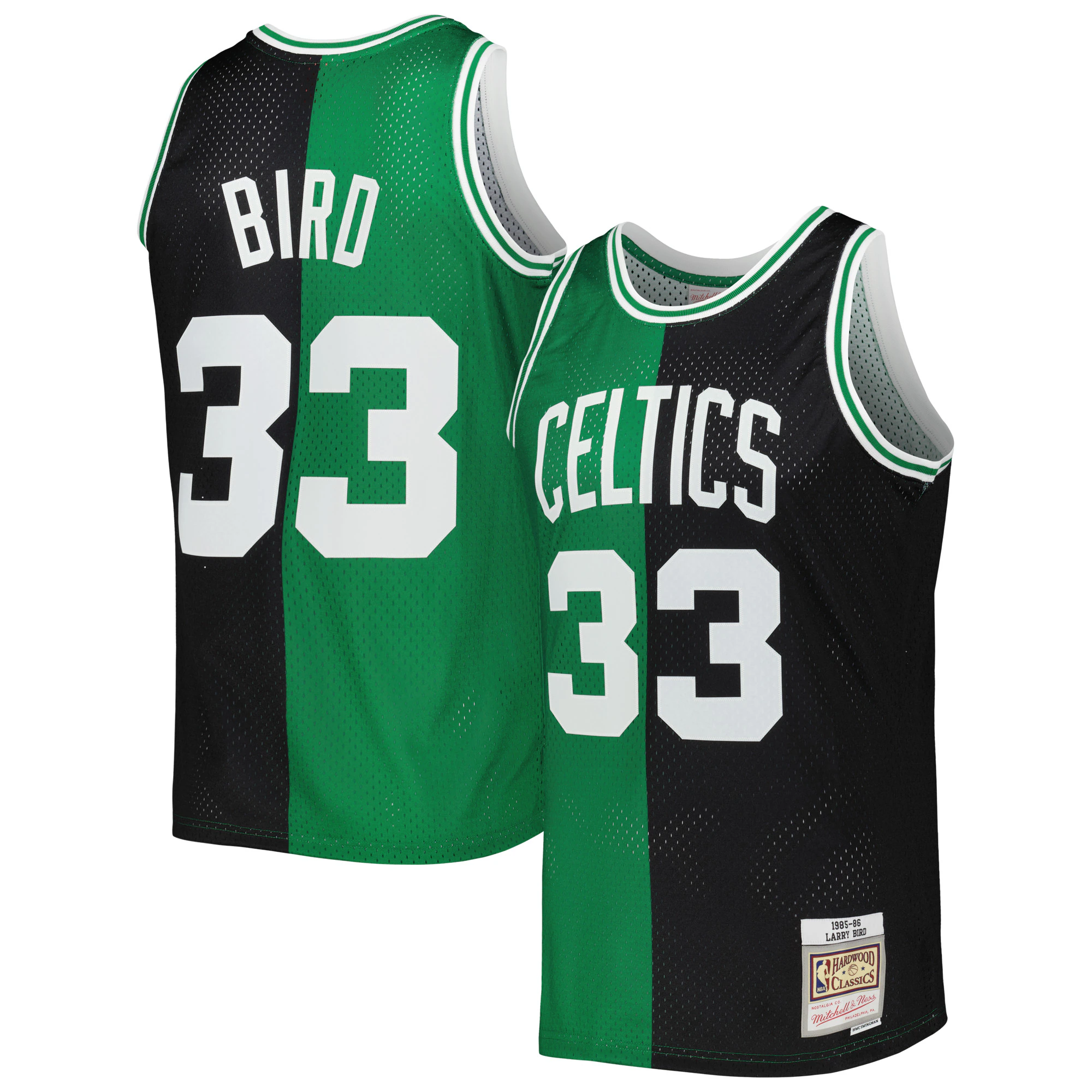 Alternative view of Larry Bird Boston Celtics Mitchell & Ness Hardwood Classics 1985/86 Split Swingman Basketball Jersey - Black/kelly Green