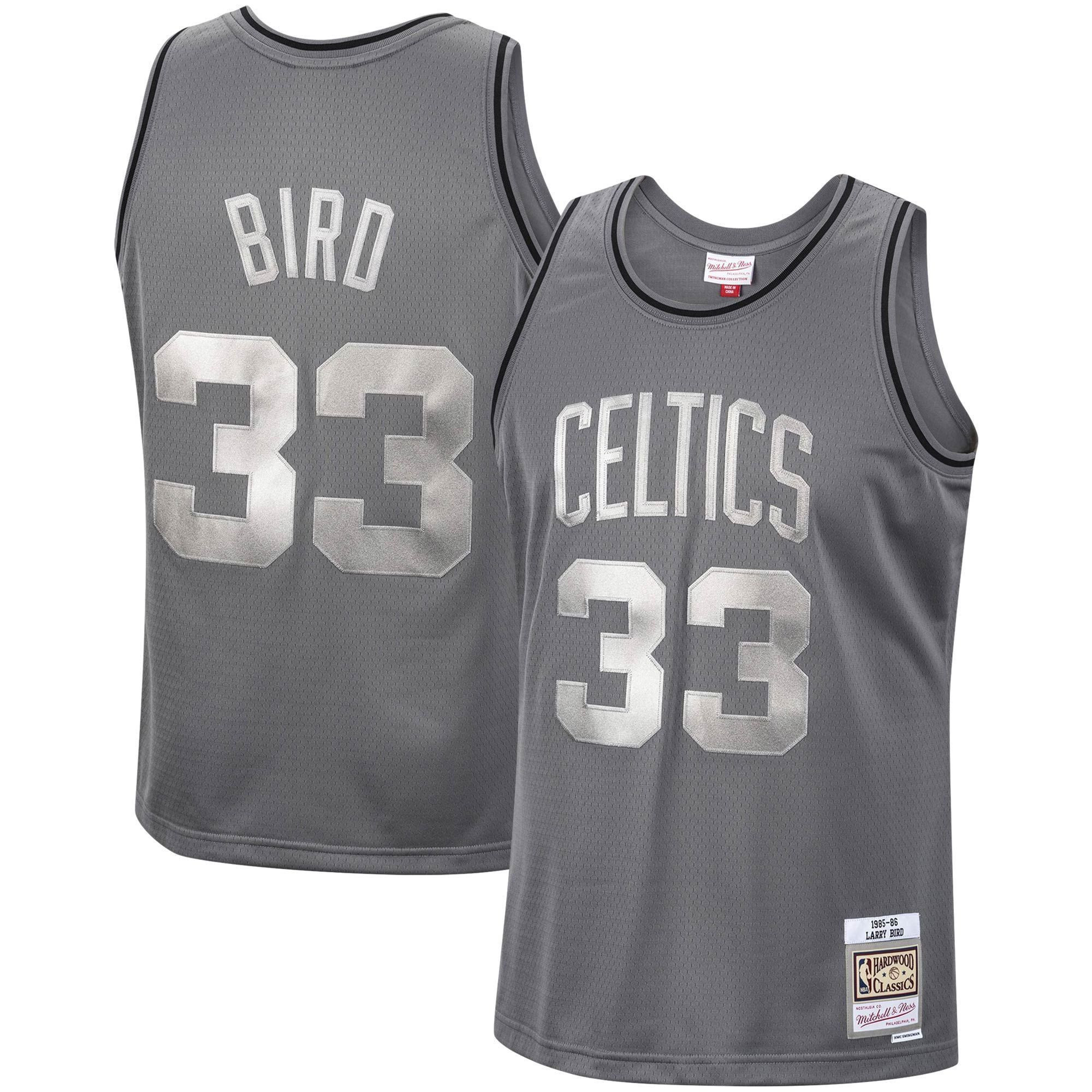 Larry Bird Boston Celtics Mitchell & Ness Hardwood Classics Retired Player 1985/86 Metal Works Swingman Basketball Jersey – Charcoal - JS398