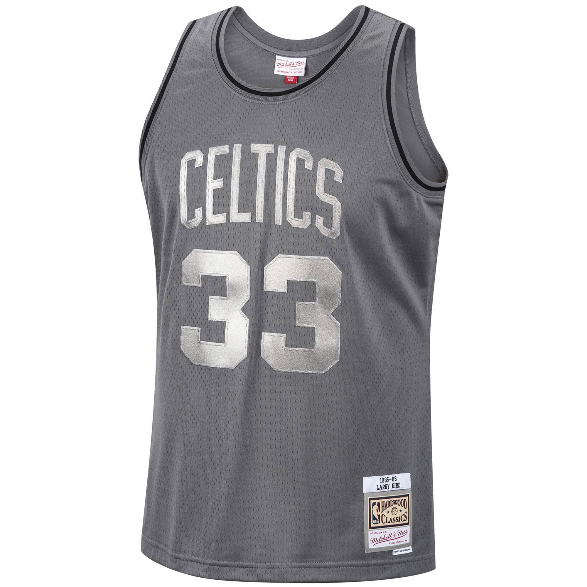 Alternative view of Larry Bird Boston Celtics Mitchell & Ness Hardwood Classics Retired Player 1985/86 Metal Works Swingman Basketball Jersey – Charcoal - JS398 