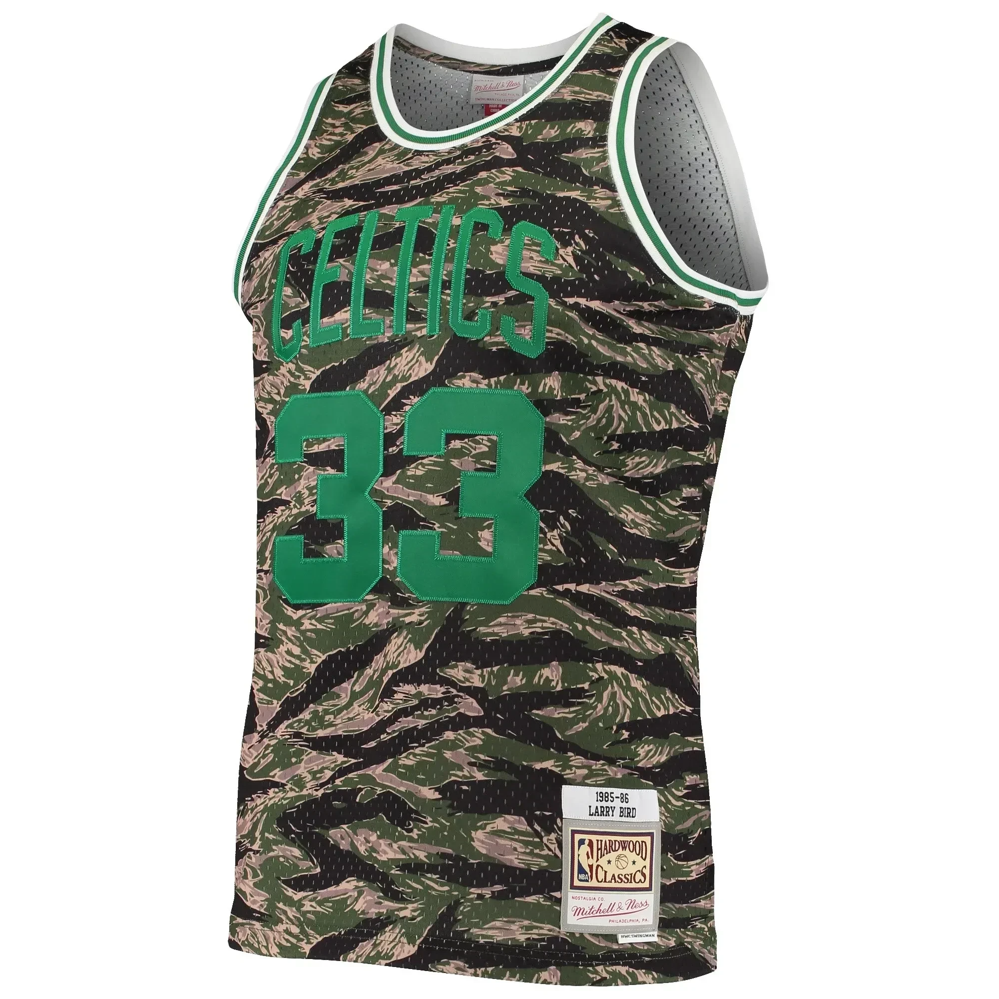 Alternative view of Larry Bird Boston Celtics Mitchell & Ness Hardwood Classics Tiger Swingman Basketball Jersey - Camo - JS798 