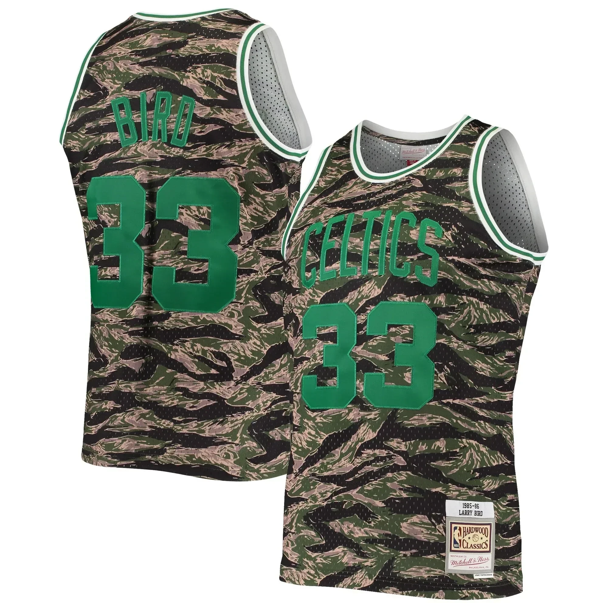 Larry Bird Boston Celtics Mitchell & Ness Hardwood Classics Tiger Swingman Basketball Jersey - Camo - JS798