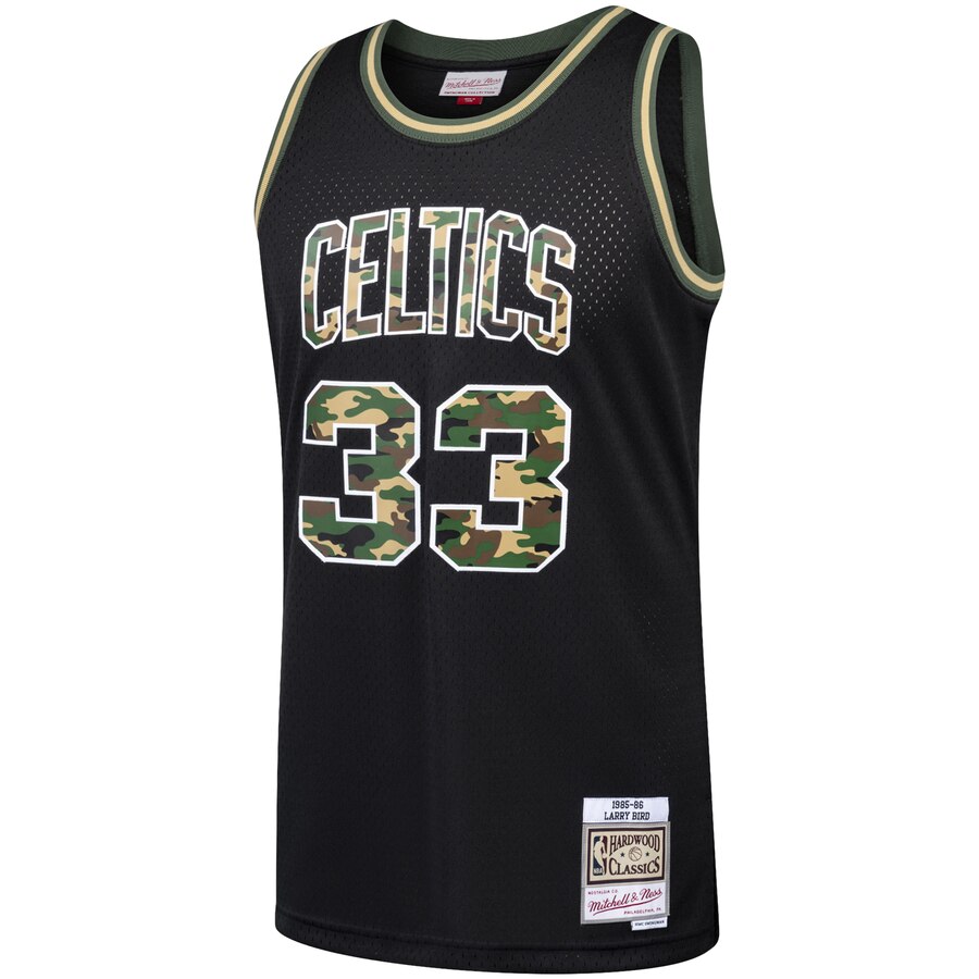 Alternative view of Larry Bird Boston Celtics Mitchell & Ness Straight Fire Camo Swingman Basketball Jersey - Black