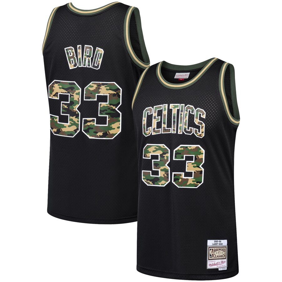 Larry Bird Boston Celtics Mitchell & Ness Straight Fire Camo Swingman Basketball Jersey - Black