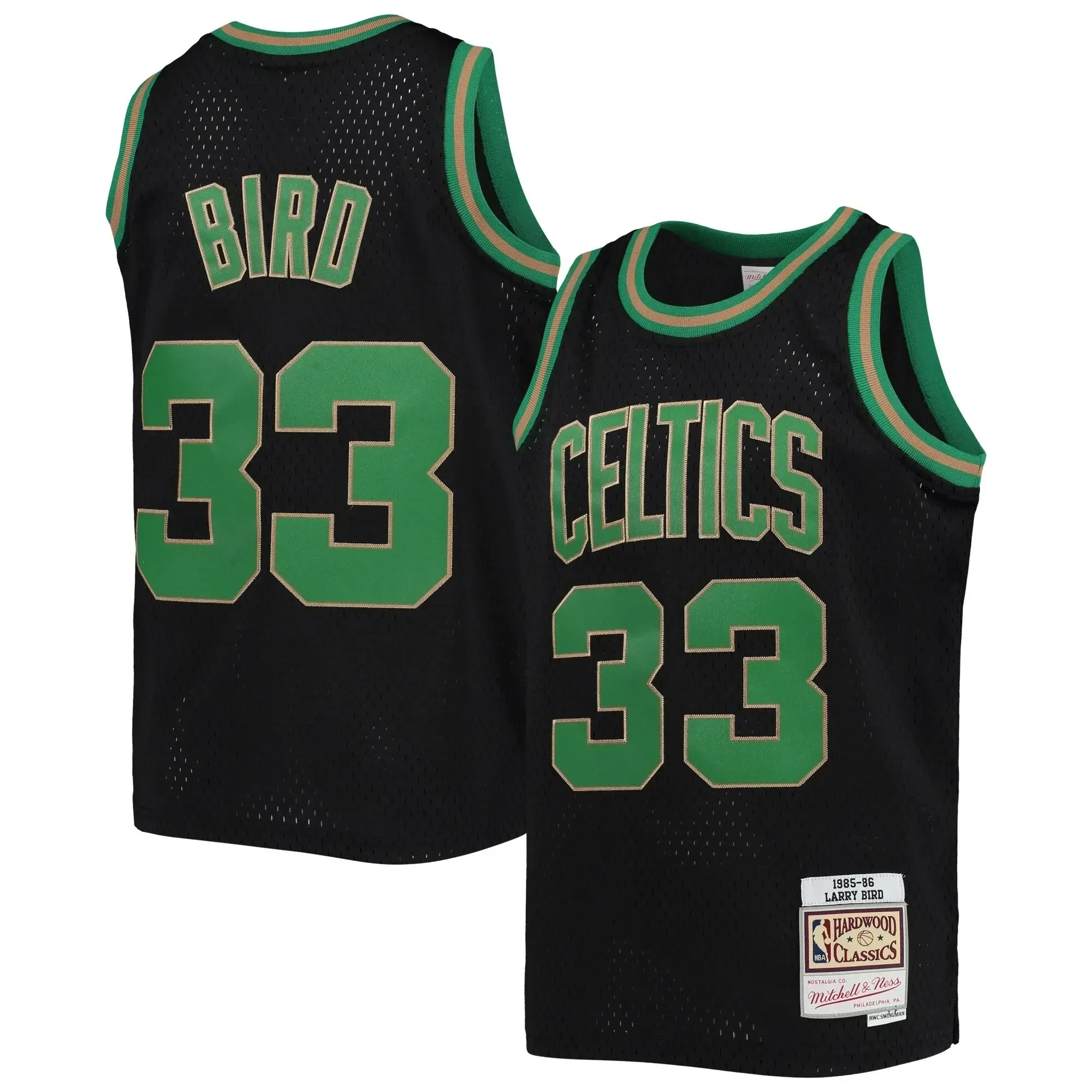 Larry Bird Boston Celtics Mitchell & Ness Youth 1985-86 Hardwood Classics Reload Basketball Jersey – Black - JS456