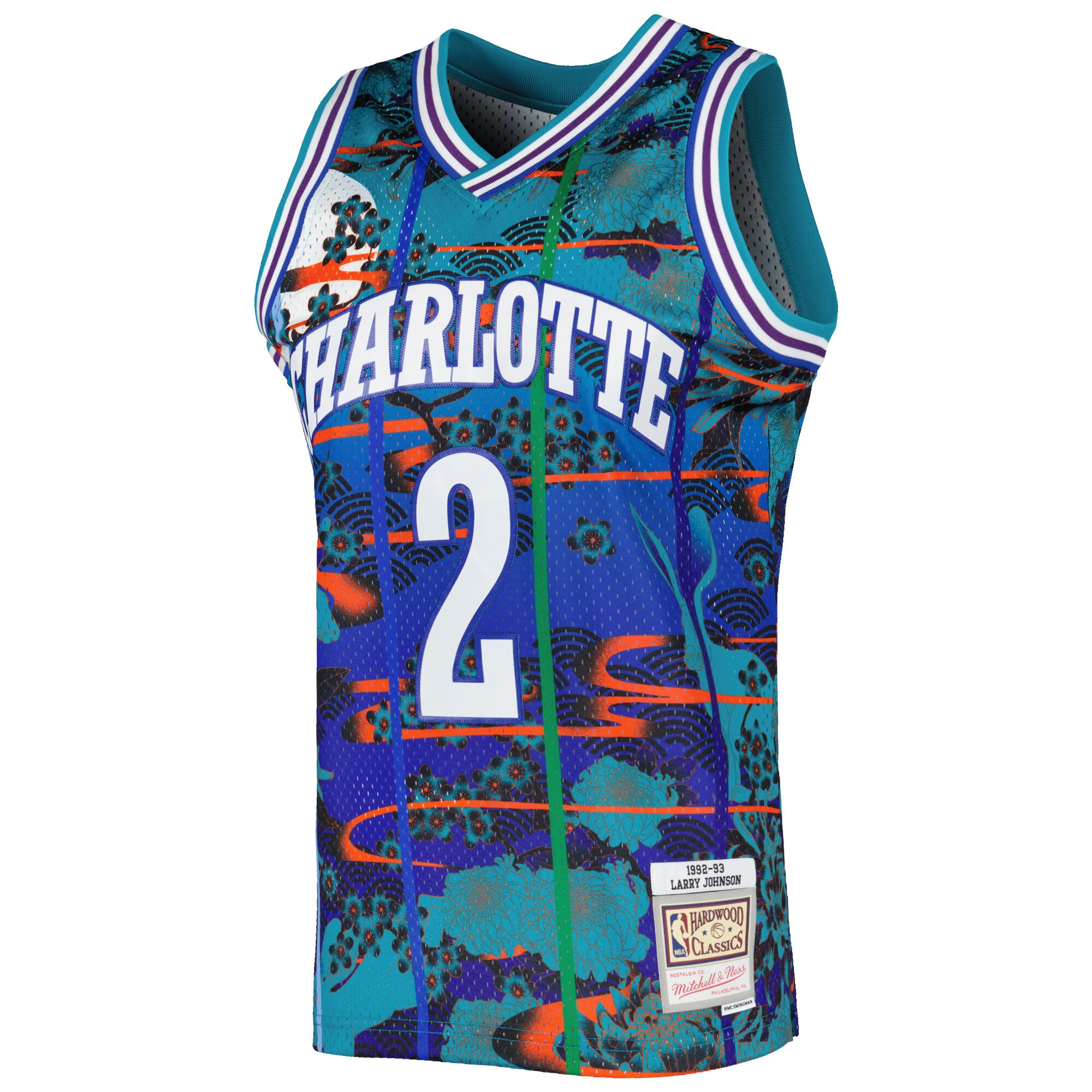 Alternative view of Larry Johnson Charlotte Hornets Mitchell & Ness 1992/93 Hardwood Classics Lunar New Year Swingman Basketball Jersey - Teal