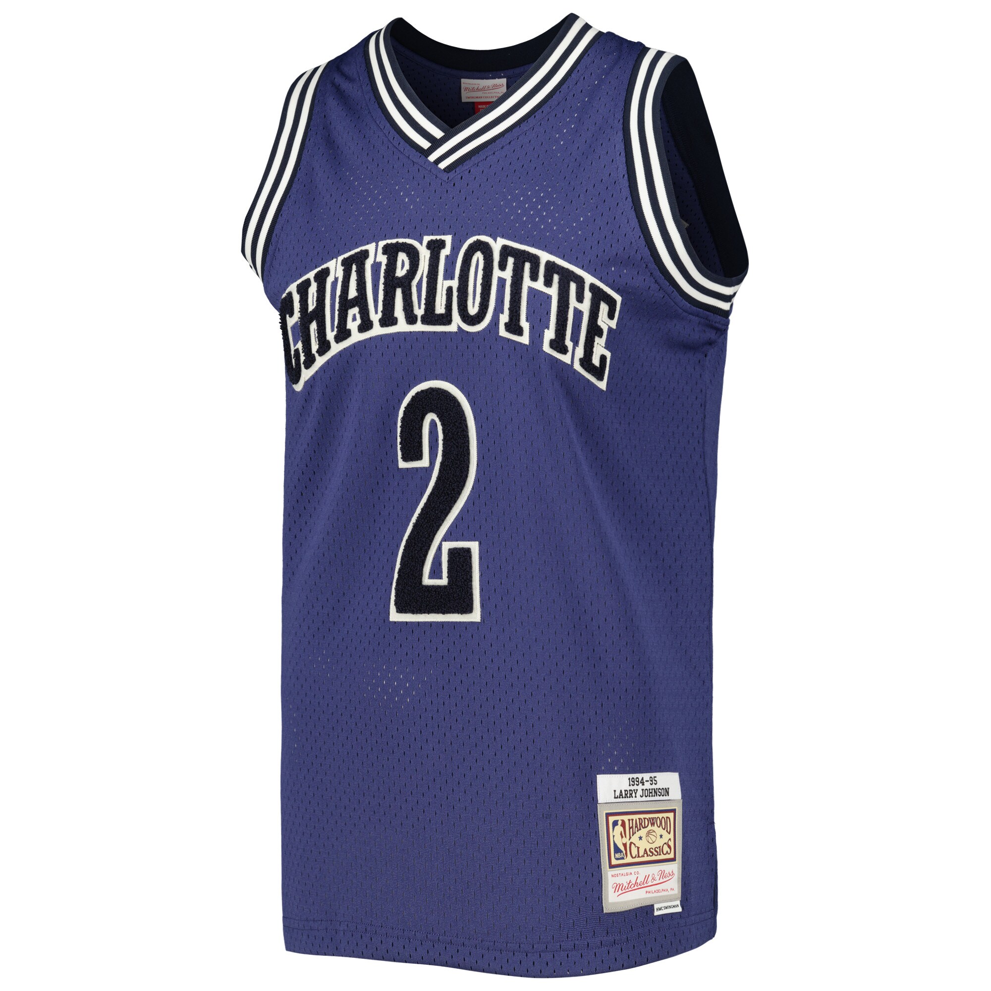 Alternative view of Larry Johnson Charlotte Hornets Mitchell & Ness 1994/95 Hardwood Classics Off-court Swingman Basketball Jersey - Purple