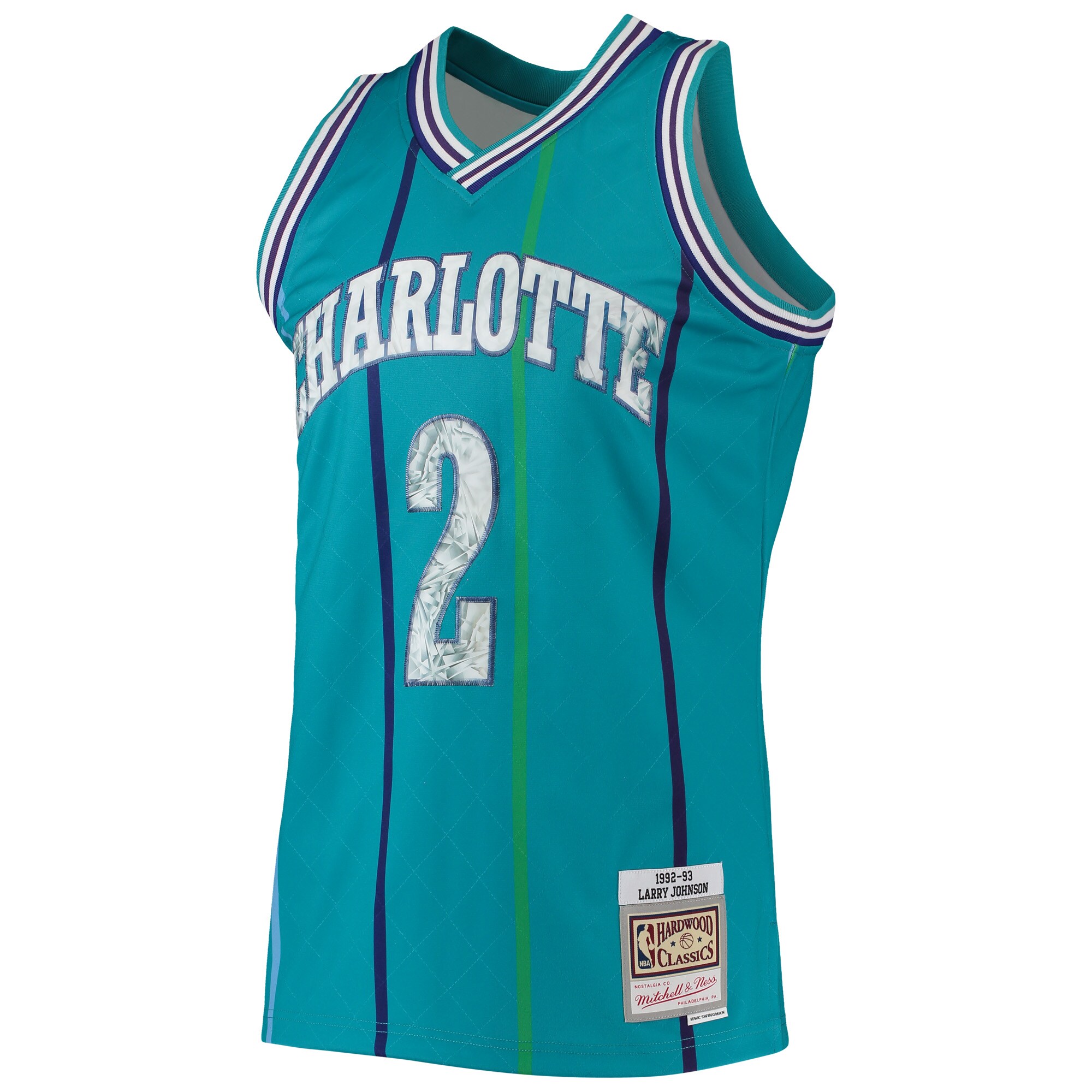 Alternative view of Larry Johnson Charlotte Hornets Mitchell & Ness 1996/97 Hardwood Classics Nba 75th Anniversary Diamond Swingman Basketball Jersey - Teal