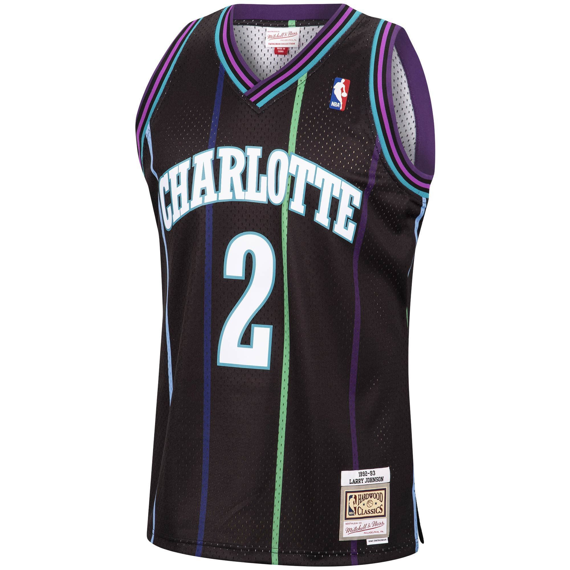 Alternative view of Larry Johnson Charlotte Hornets Mitchell & Ness 1992-93 Hardwood Classics Reload Swingman Basketball Jersey - Black - JS764 
