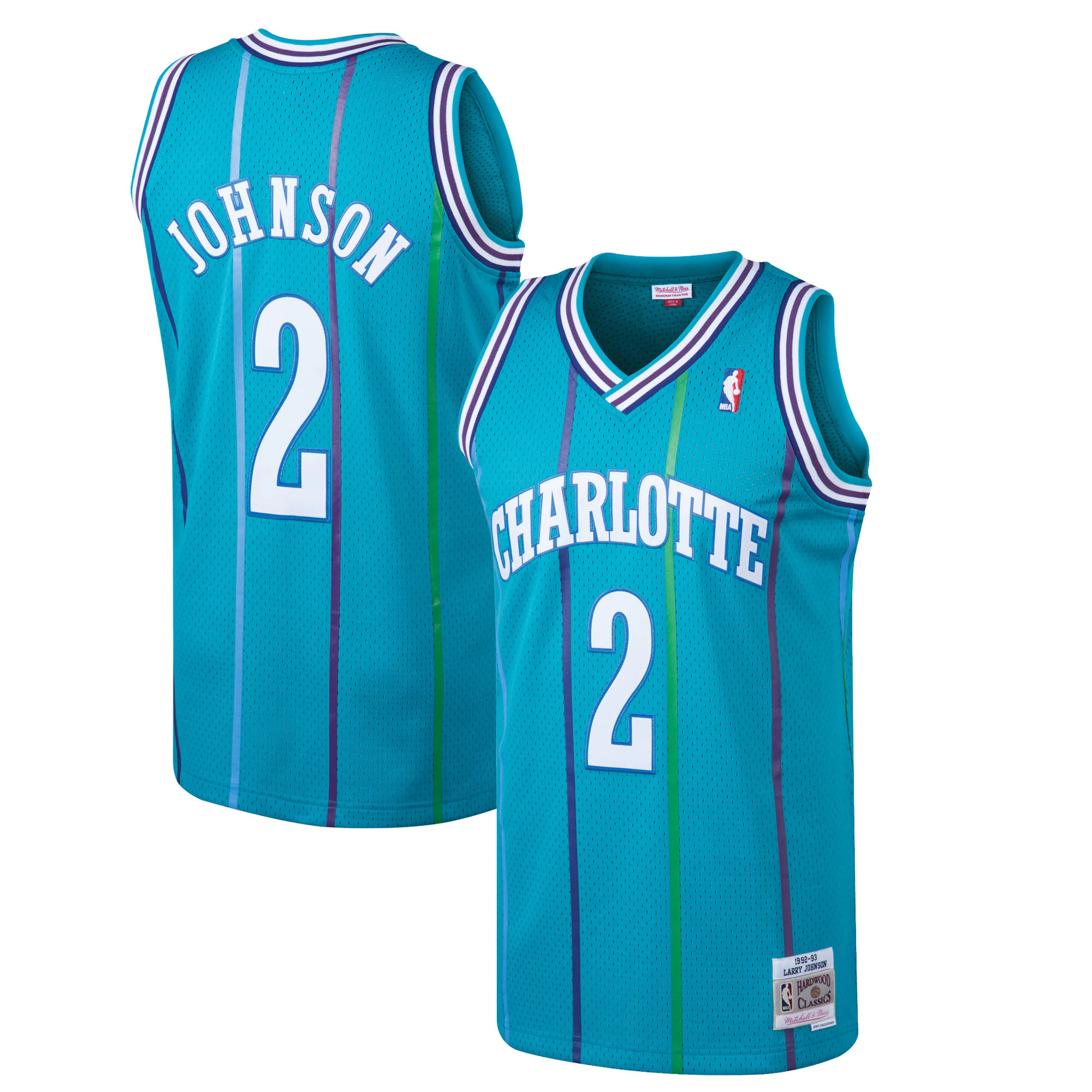 Alternative view of Larry Johnson Charlotte Hornets Mitchell & Ness 1992-93 Hardwood Classics Swingman Basketball Jersey - Teal