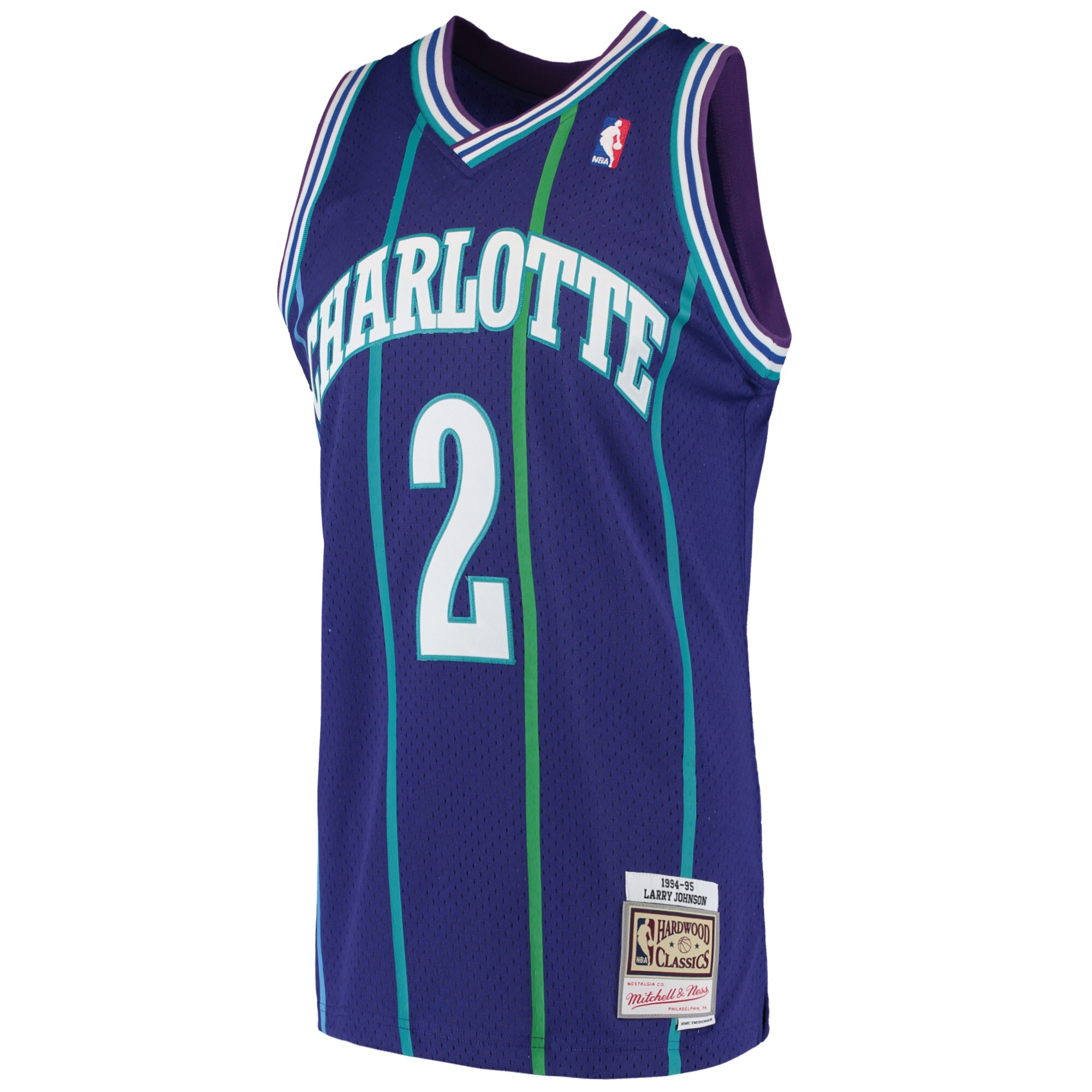Alternative view of Larry Johnson Charlotte Hornets Mitchell & Ness 1994/95 Hardwood Classics Swingman Basketball Jersey - Purple