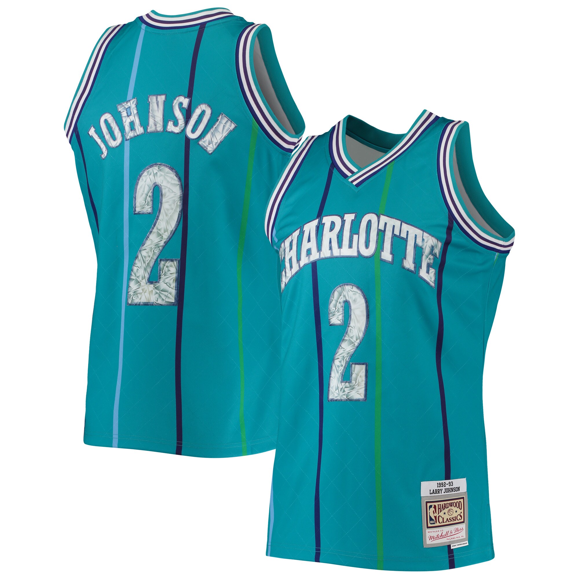 Larry Johnson Charlotte Hornets Mitchell & Ness 1996/97 Hardwood Classics Nba 75th Anniversary Diamond Swingman Basketball Jersey - Teal