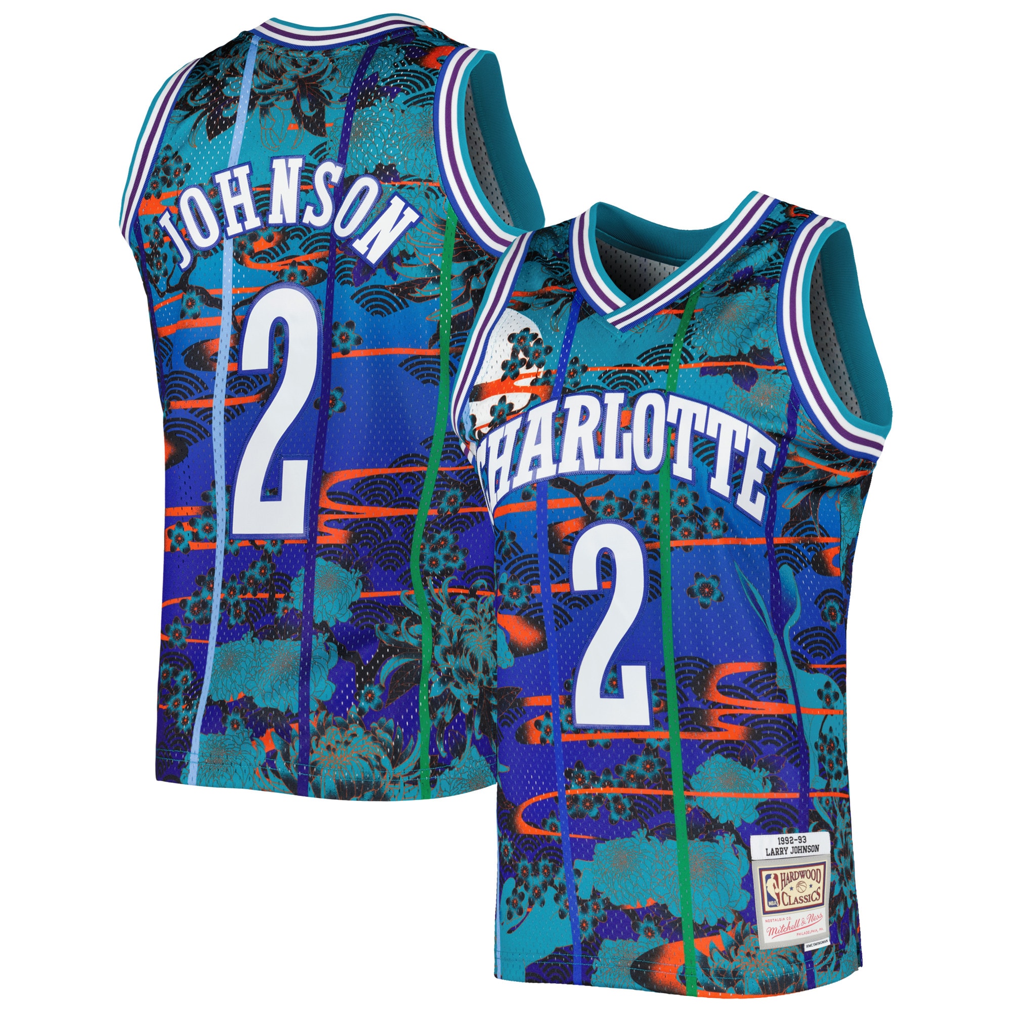Larry Johnson Charlotte Hornets Mitchell & Ness Hardwood Classics Lunar New Year Swingman Basketball Jersey - Teal