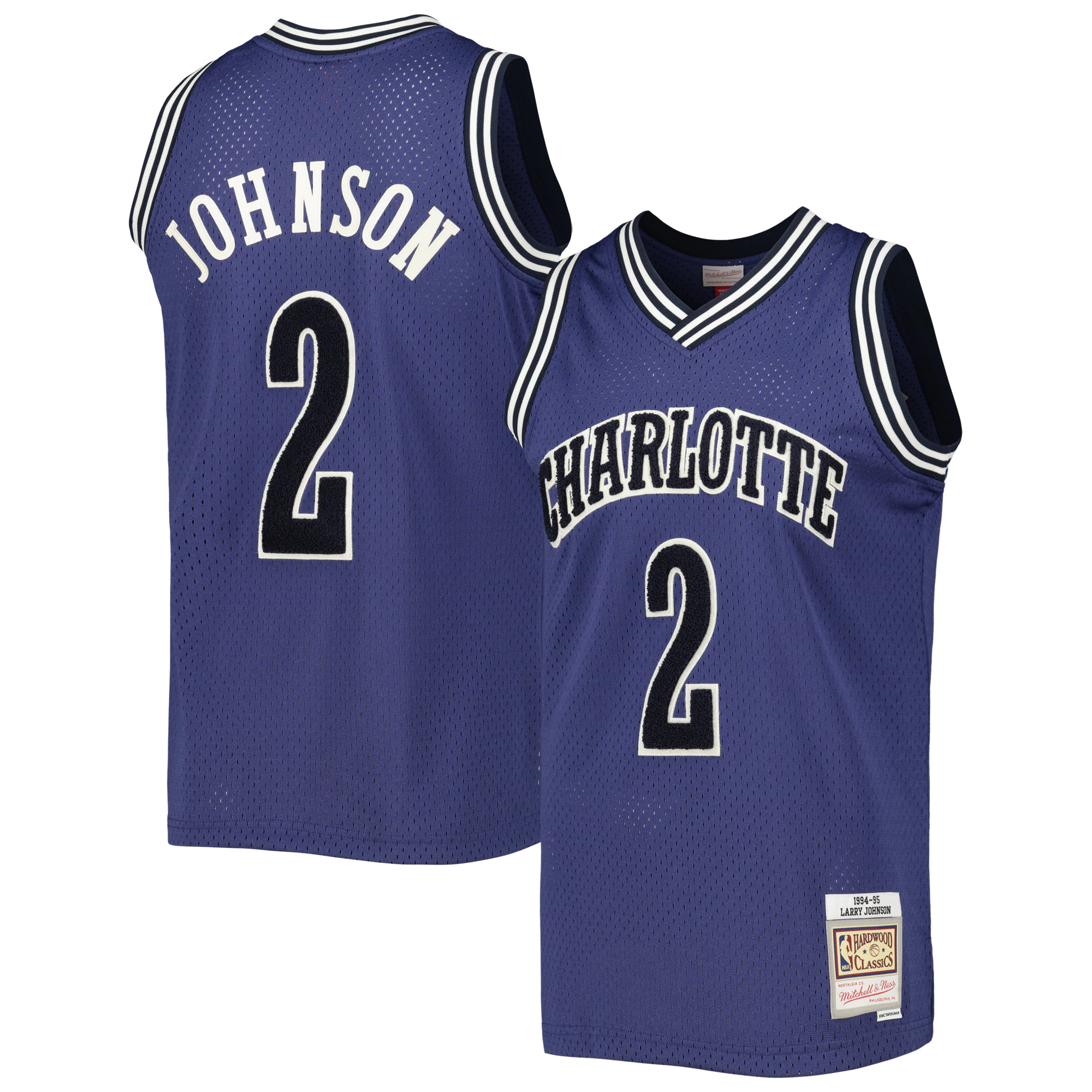 Larry Johnson Charlotte Hornets Mitchell & Ness Hardwood Classics Off-court Swingman Basketball Jersey - Blue
