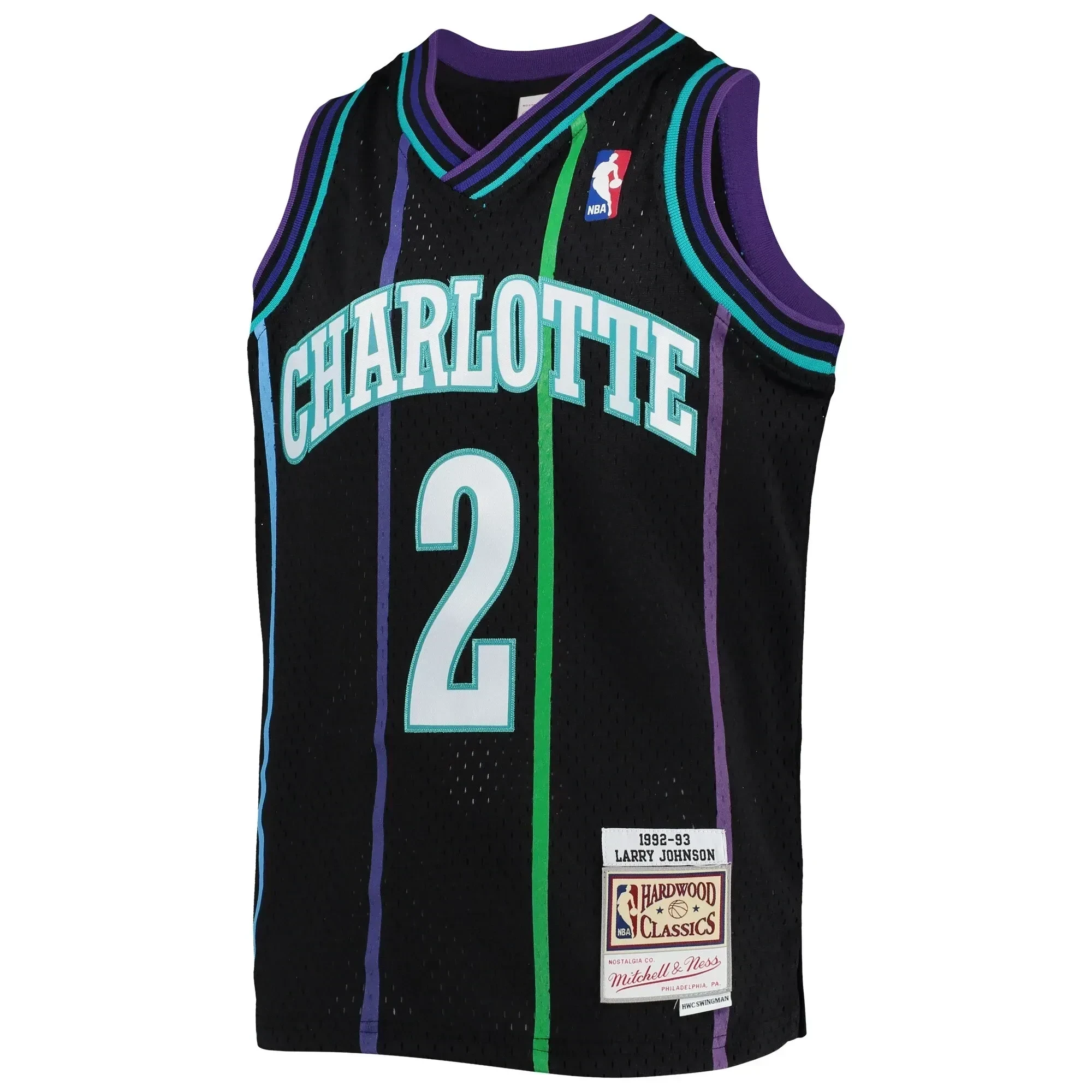 Larry Johnson Charlotte Hornets Mitchell & Ness Youth 1992-93 Hardwood Classics Reload Basketball Jersey – Black - JS535 