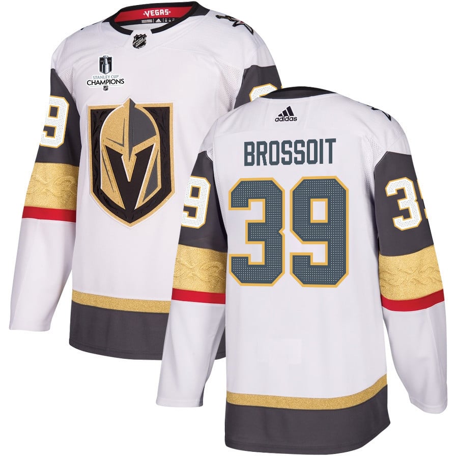 Laurent Brossoit 39 Vegas Golden Knights Stanley Cup 2023 Champions Patch Away Breakaway Men Hockey Jersey - White - JS118 