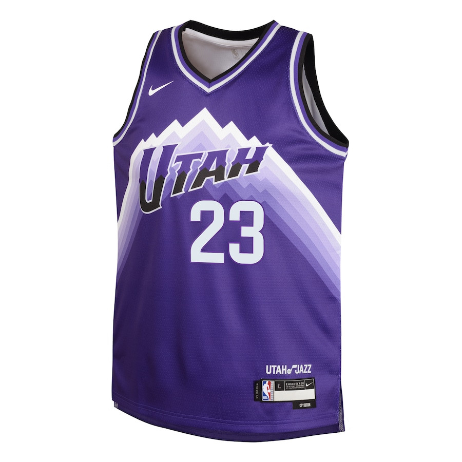 Alternative view of Lauri Markkanen 23 Utah Jazz 2023/24 City Edition Swingman YOUTH Basketball Jersey - Purple - JS390 