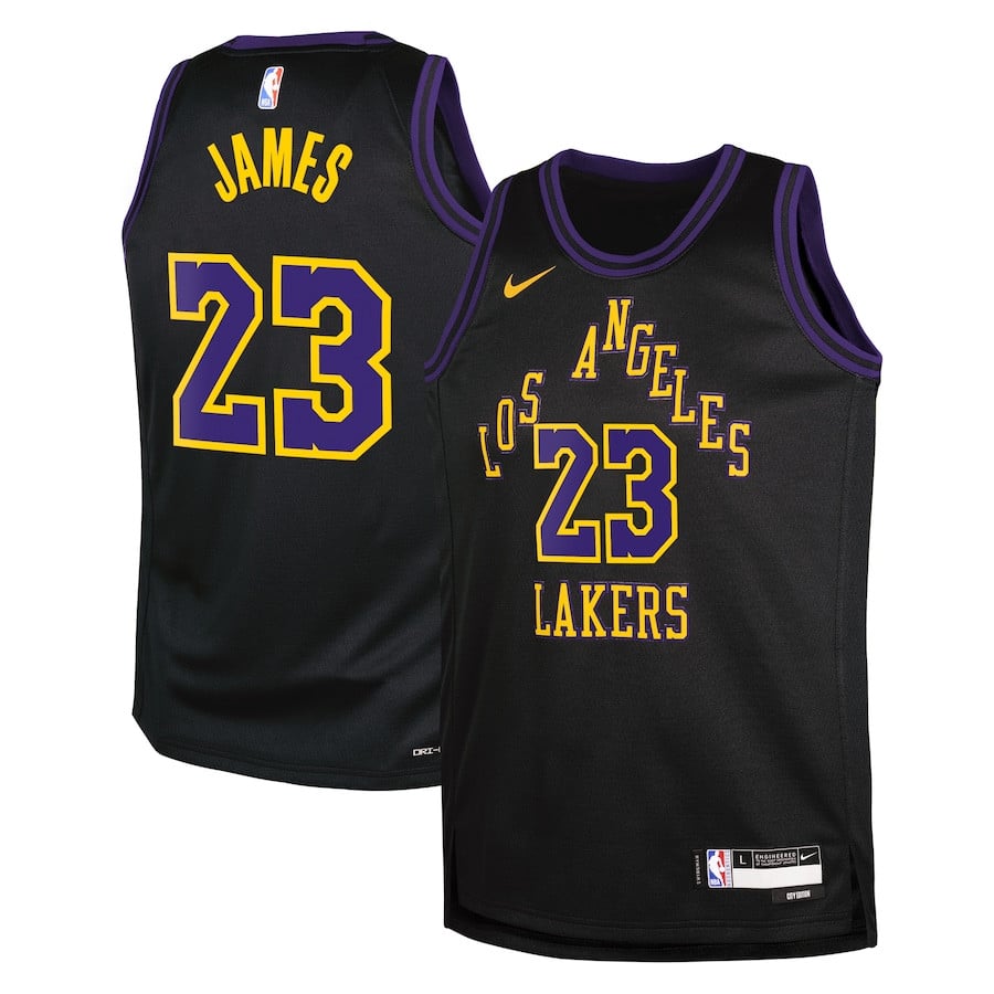 Lebron James 23 Los Angeles Lakers 2023/24 City Edition Swingman YOUTH Basketball Jersey - Black - JS910 