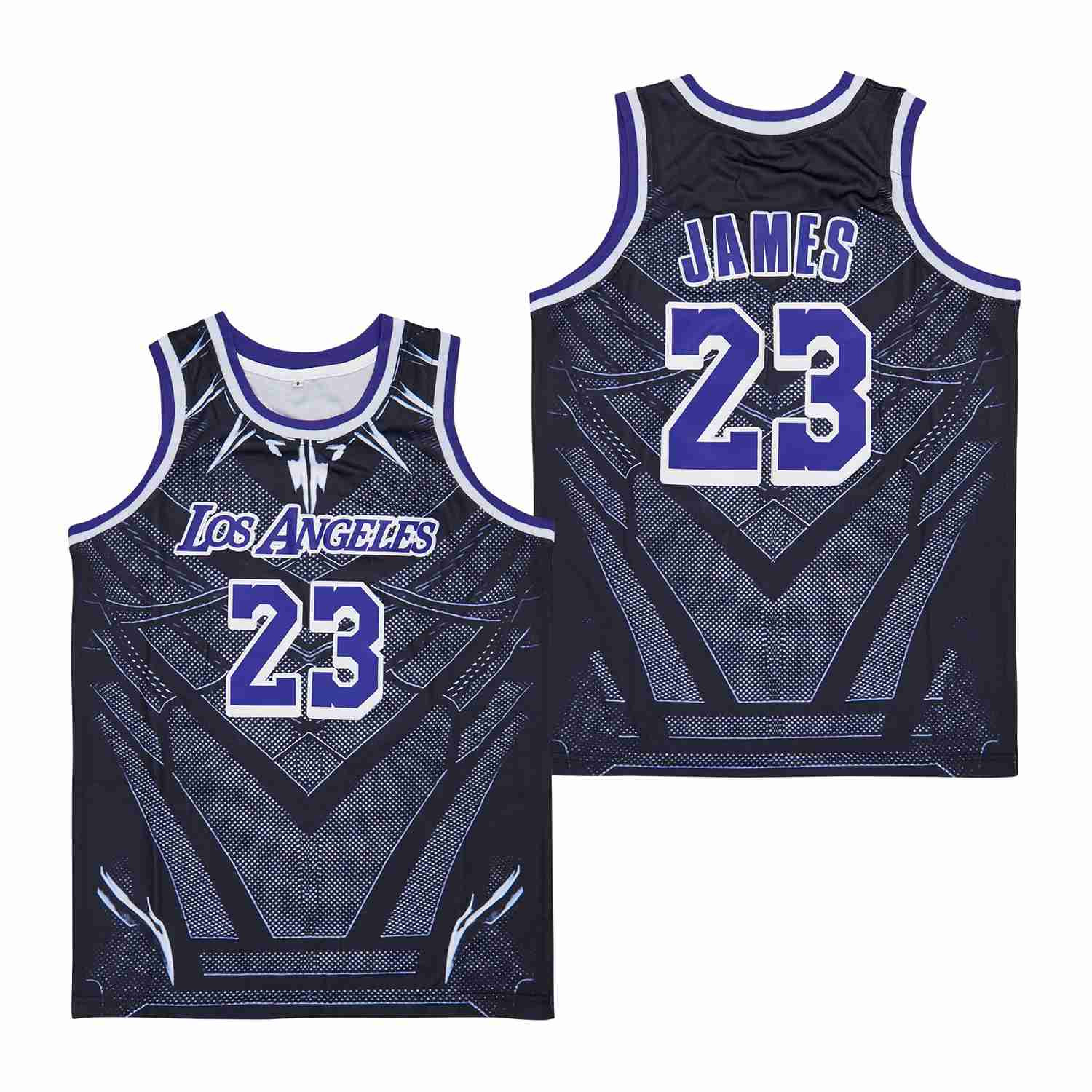 Alternative view of LeBron James 23 Los Angeles Lakers Black Panther Pattern Swingman Basketball Jersey - Black - JS842 