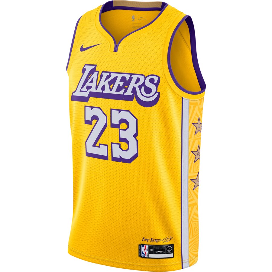 Alternative view of Lebron James Los Angeles Lakers 2019/20 Finished Swingman Basketball Jersey Yellow - City Edition
