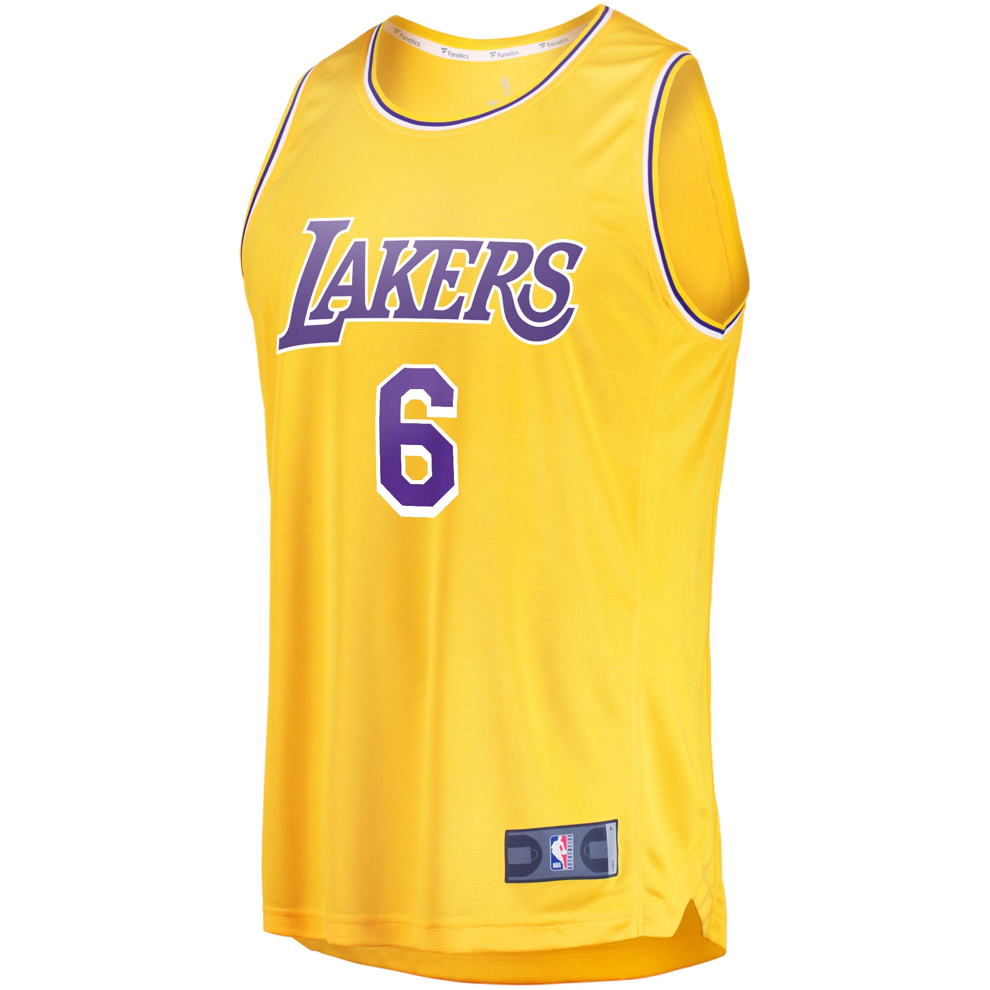Alternative view of Lebron James Los Angeles Lakers Fanatics #6 Fast Break Replica Player Basketball Jersey Gold - Icon Edition