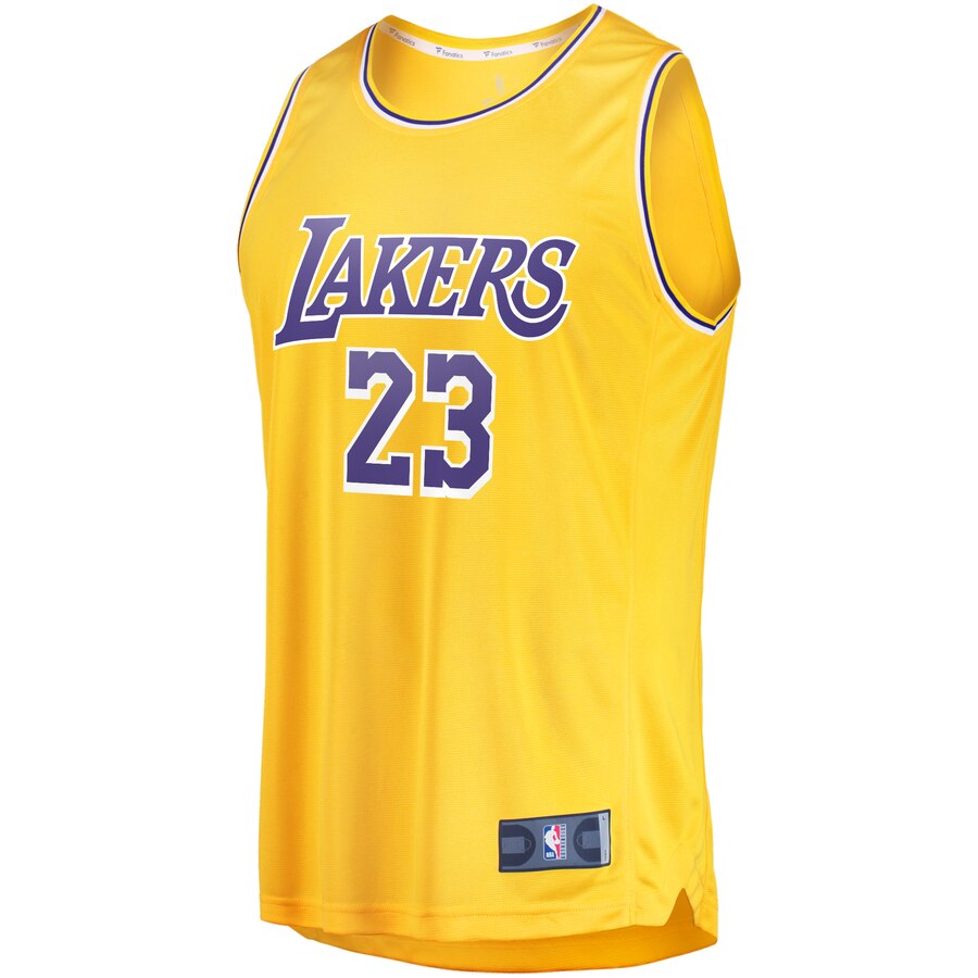 Alternative view of Lebron James Los Angeles Lakers Fanatics Branded 2018/19 Fast Break Replica Basketball Jersey Gold - Icon Edition