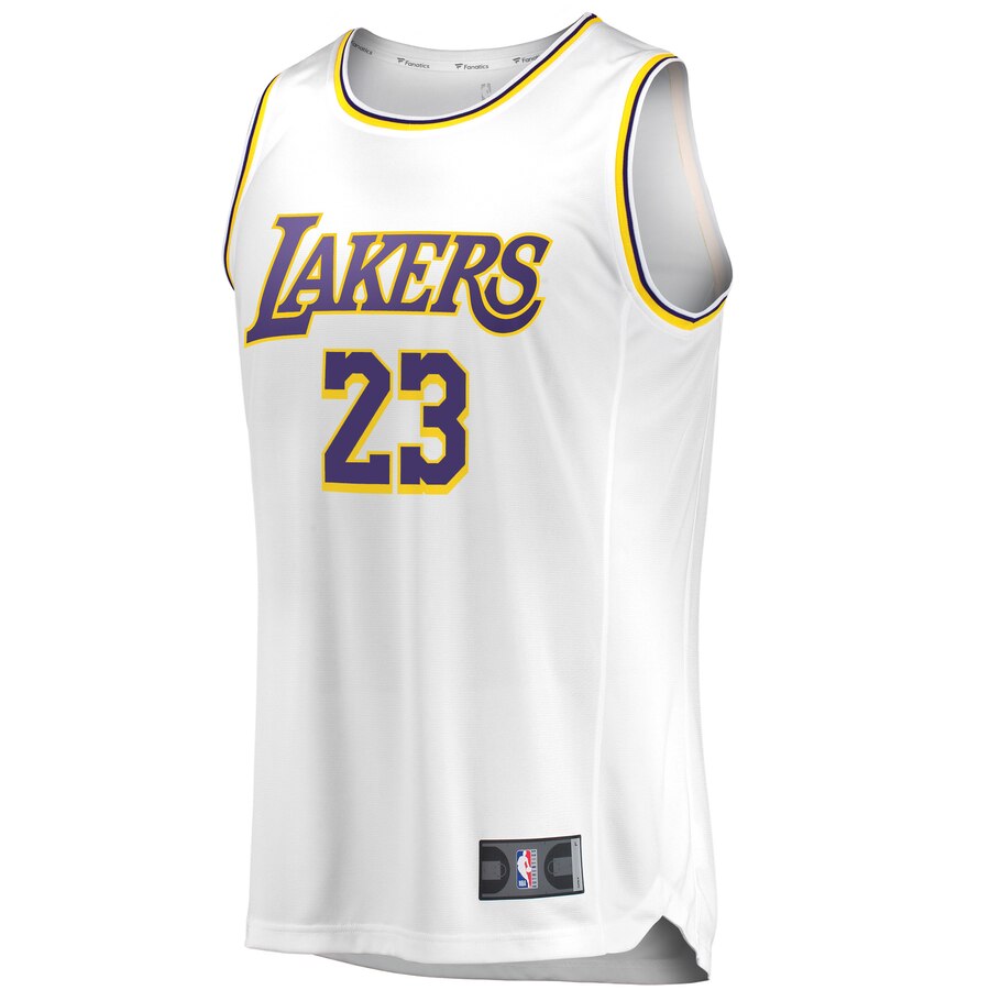 Alternative view of Lebron James Los Angeles Lakers Fanatics Branded 2018/19 Fast Break Replica Basketball Jersey White – Association Edition